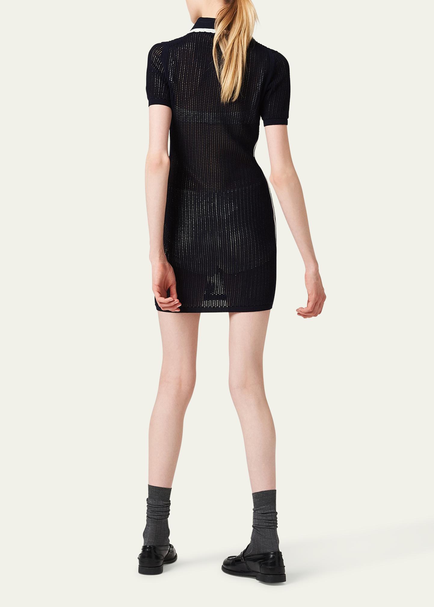 MIU MIU ベロア ベルベット ミニワンピース 半袖 レース ブラック 36 Miu Miu Short-Sleeve Lace-Trim Cotton Rete Mini Polo Dress