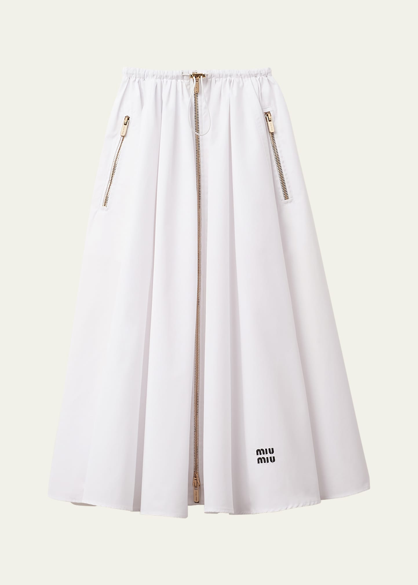 Miu Miu Popeline Drawstring Zip-Front Midi Skirt - Bergdorf Goodman