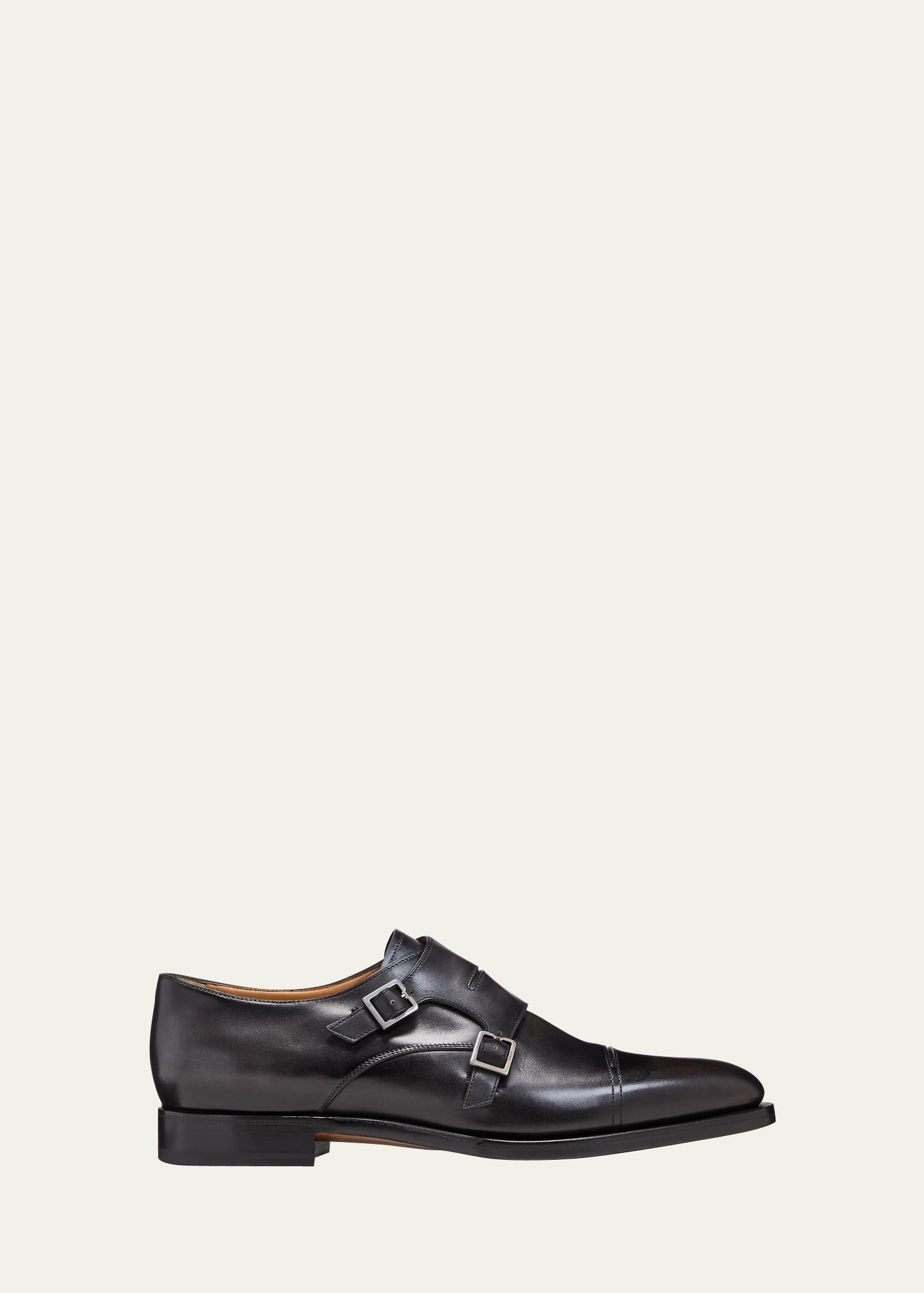 Bergdorf Goodman Grey Leather Double Monk Strap Dress Shoes size 8.5 Meet the Men main image 4
