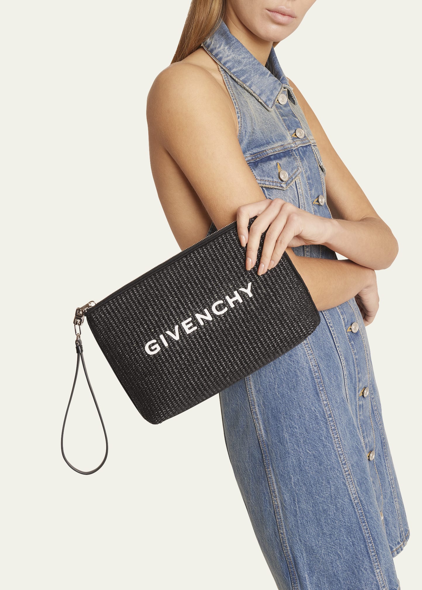 Givenchy Travel Zip Top Pouch in Raffia with Wristlet - Bergdorf
