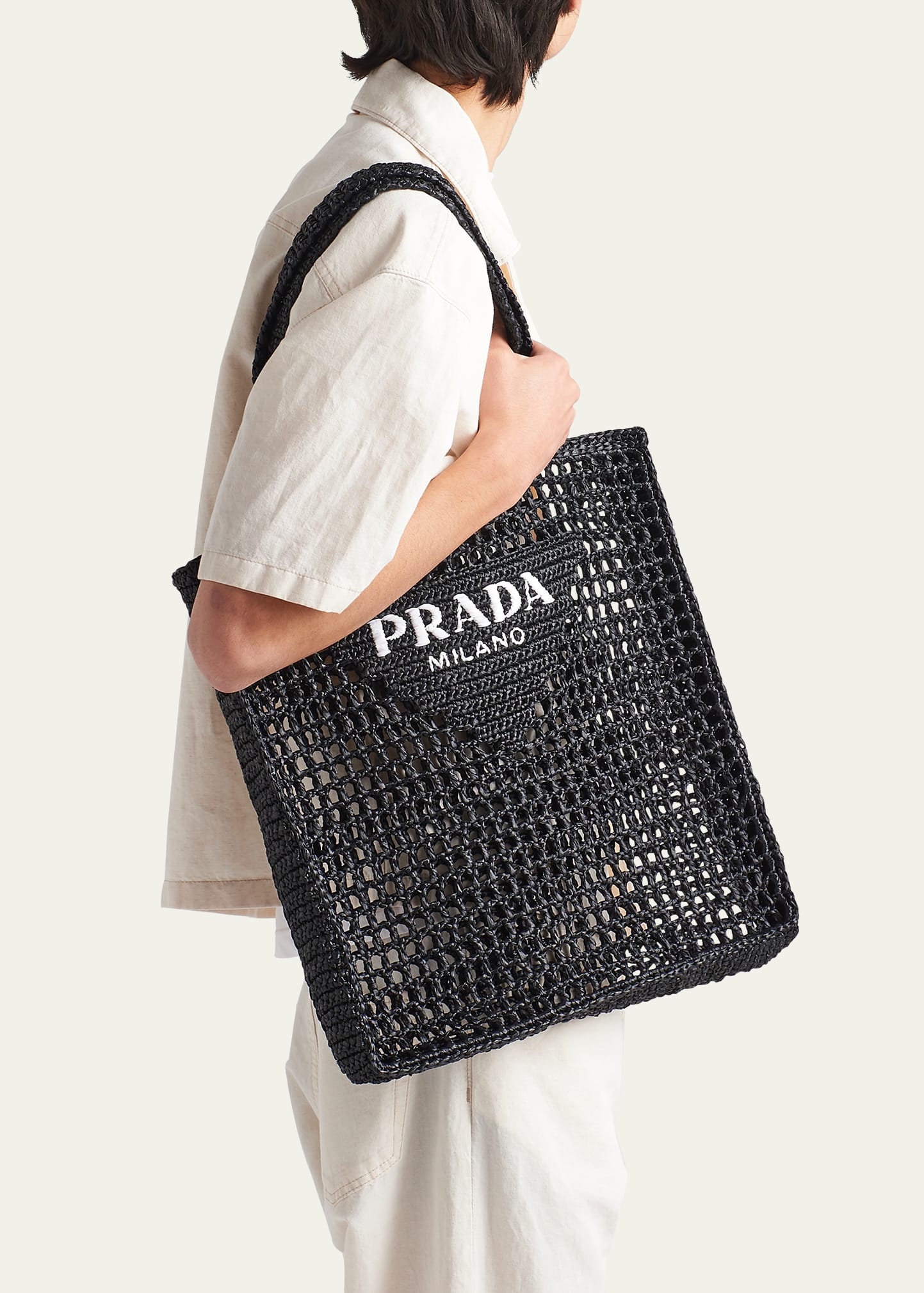 Prada Men's Triangle Logo Raffia Tote Bag - Bergdorf Goodman