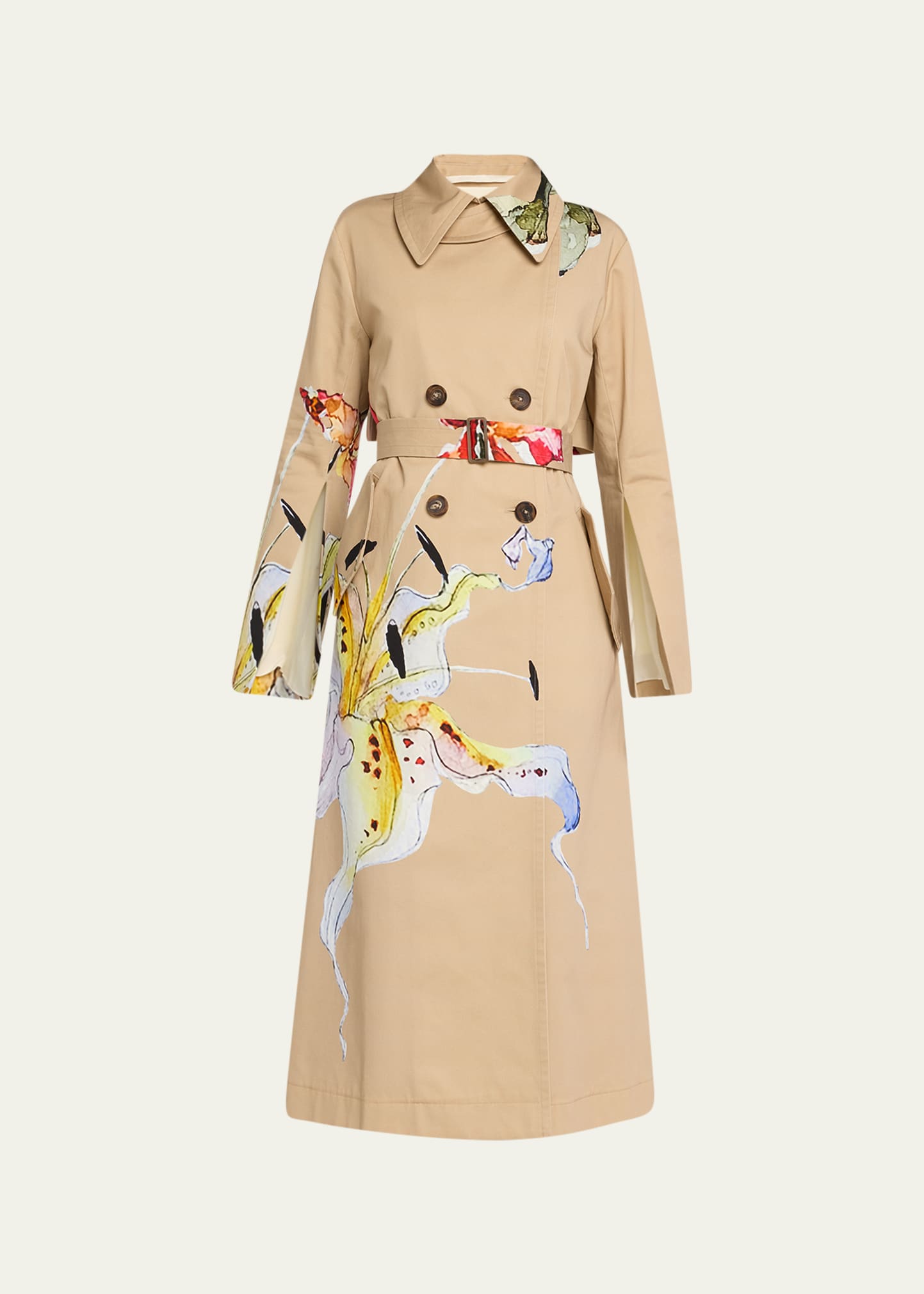 Jason Wu Collection Floral Printed Trench Coat with Tie Belt