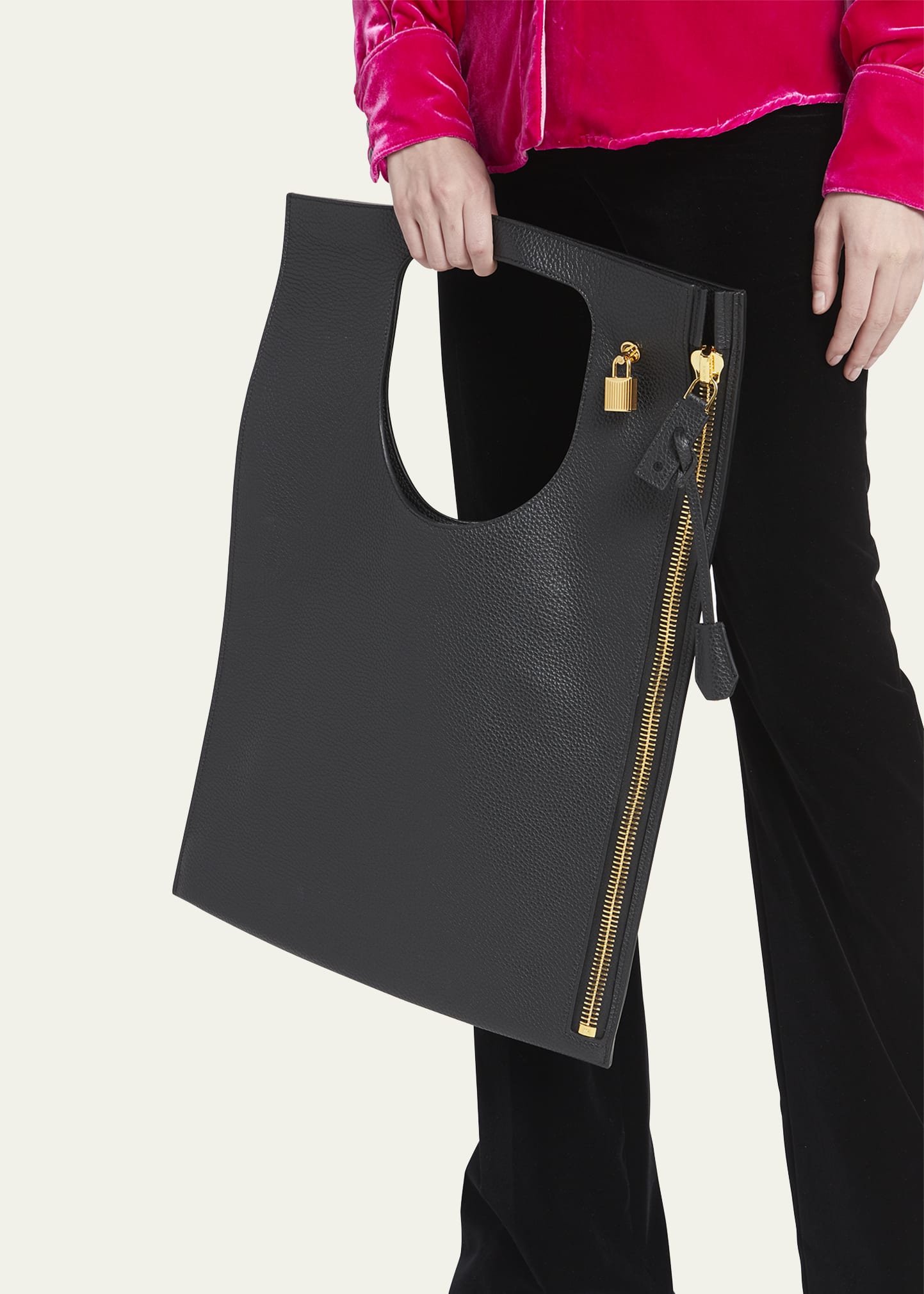 TOM FORD Alix Flat Zip Leather Shoulder Bag - Bergdorf Goodman