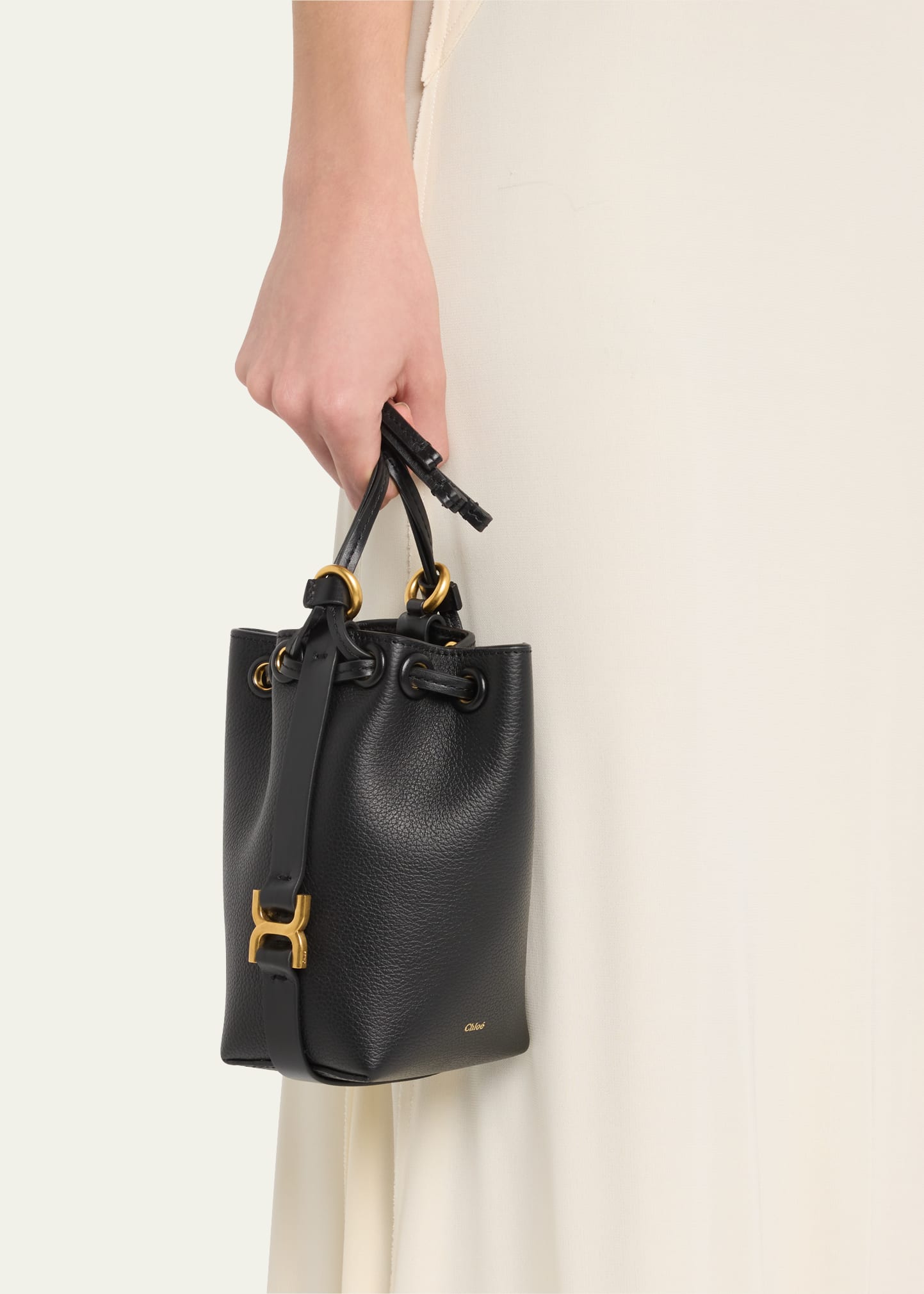 Chloe Marcie Micro Bucket Bag in Leather with Chain Strap