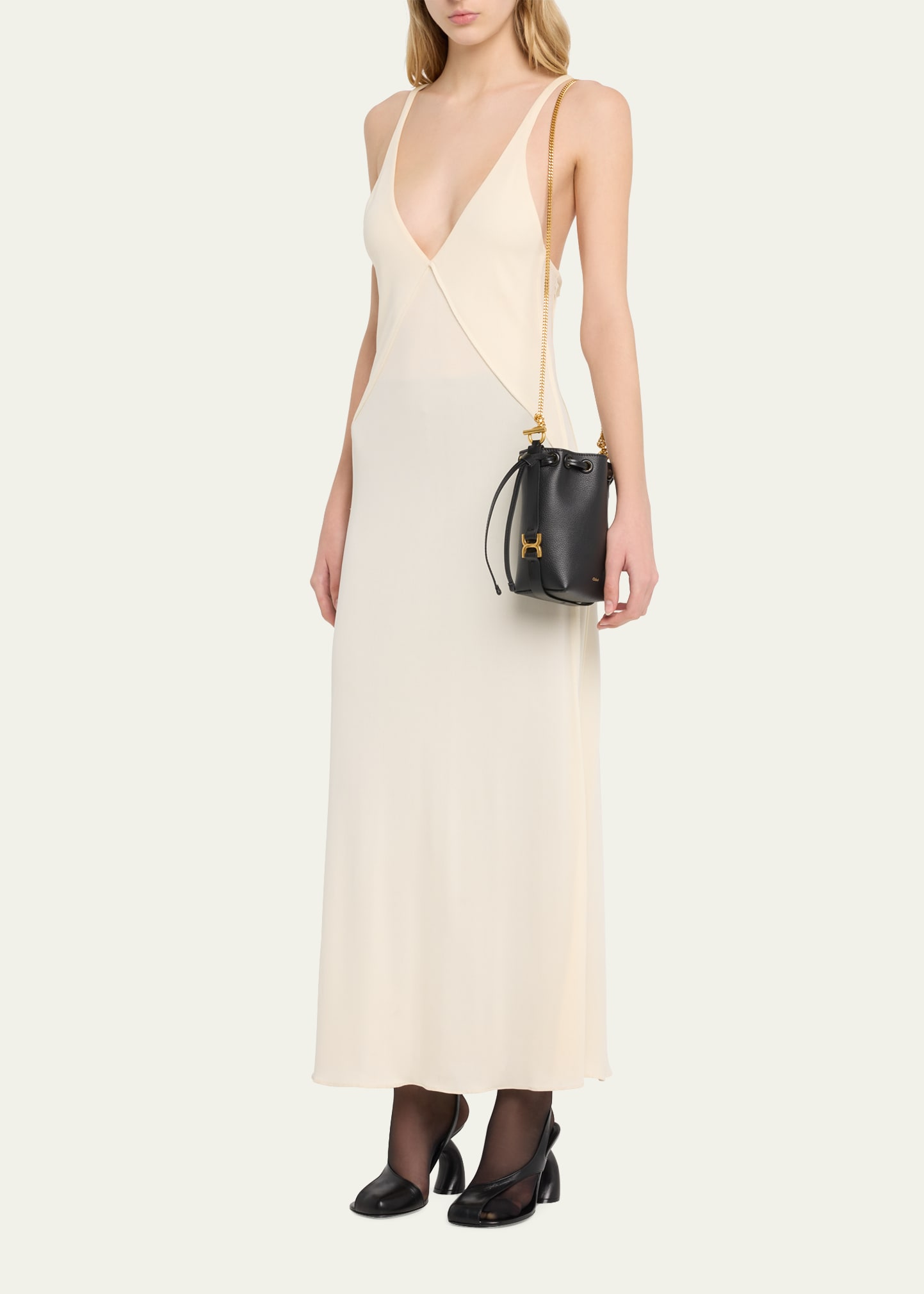 Chloe Marcie Micro Bucket Bag in Leather with Chain Strap