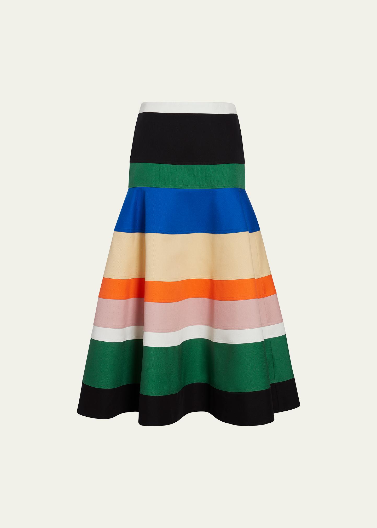 Rosie Assoulin Striped Brush Cotton Midi Skirt - Bergdorf Goodman