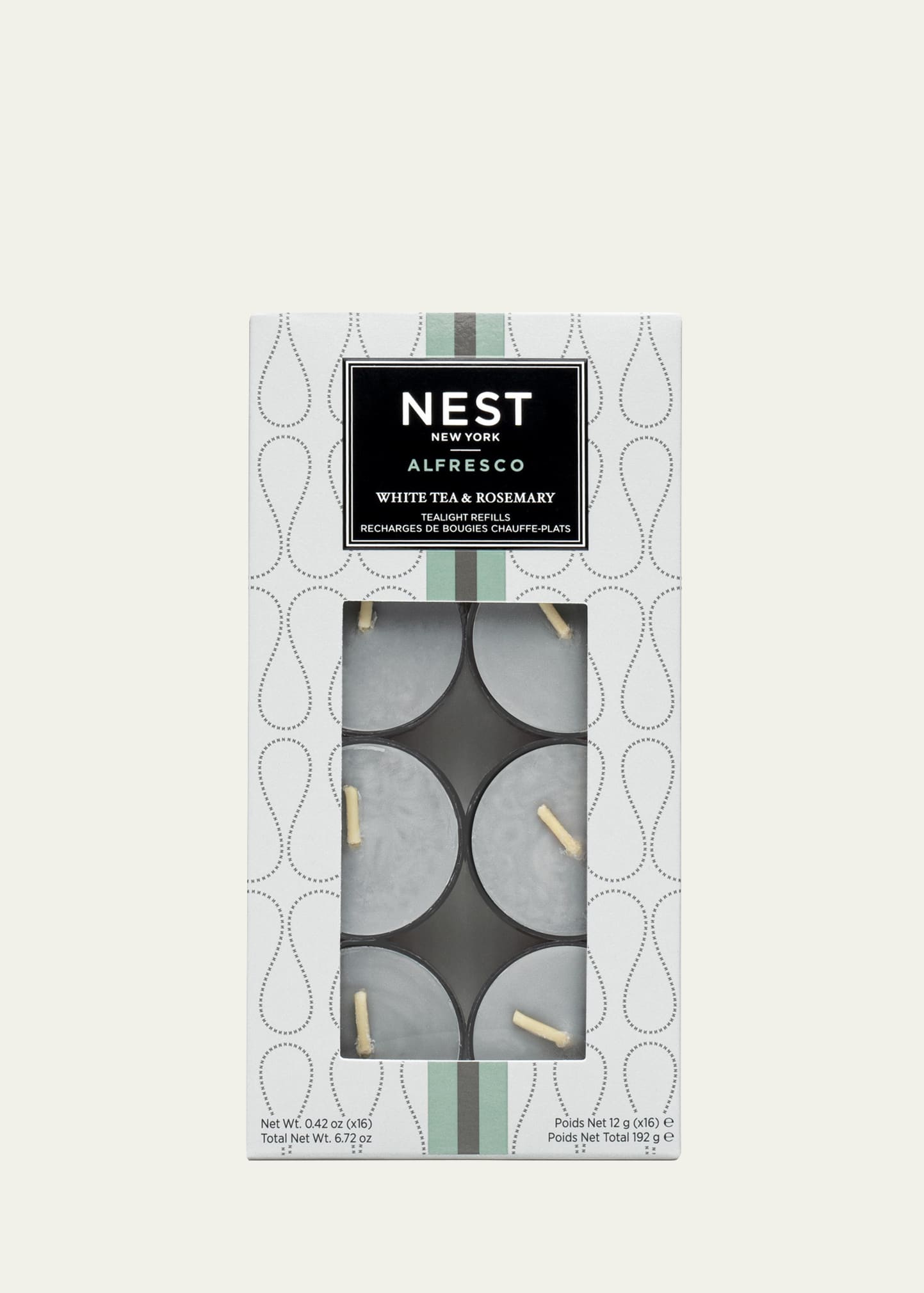 NEST New York White Tea and Rosemary Alfresco Tealight Refill, 16 x 12 g