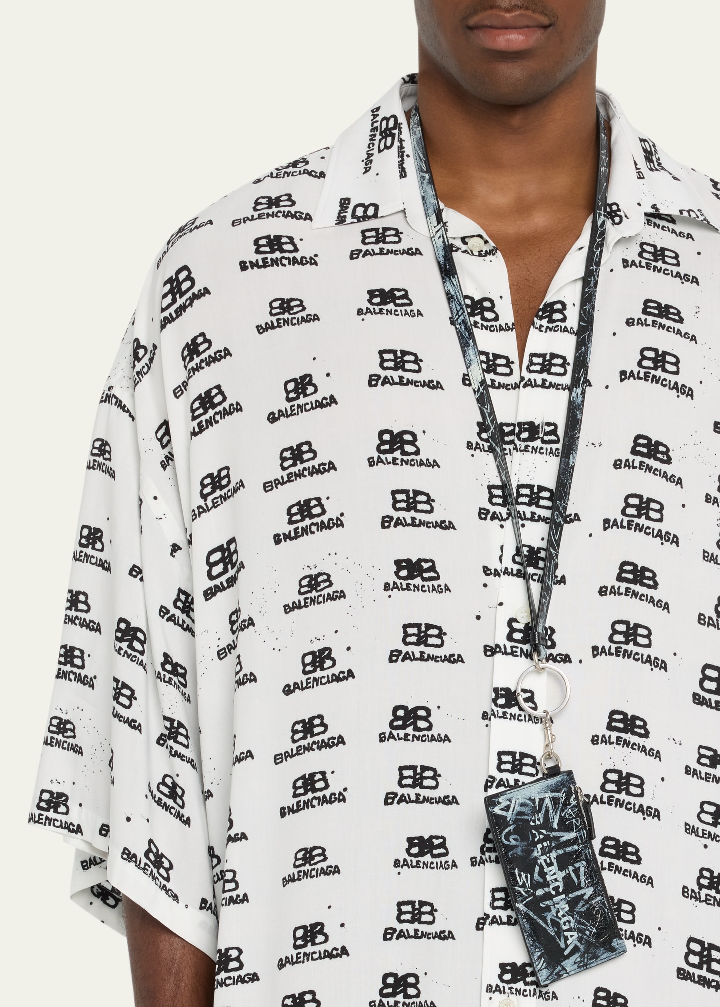 Balenciaga Men's Graffiti Logo Zip Card Case - Bergdorf Goodman