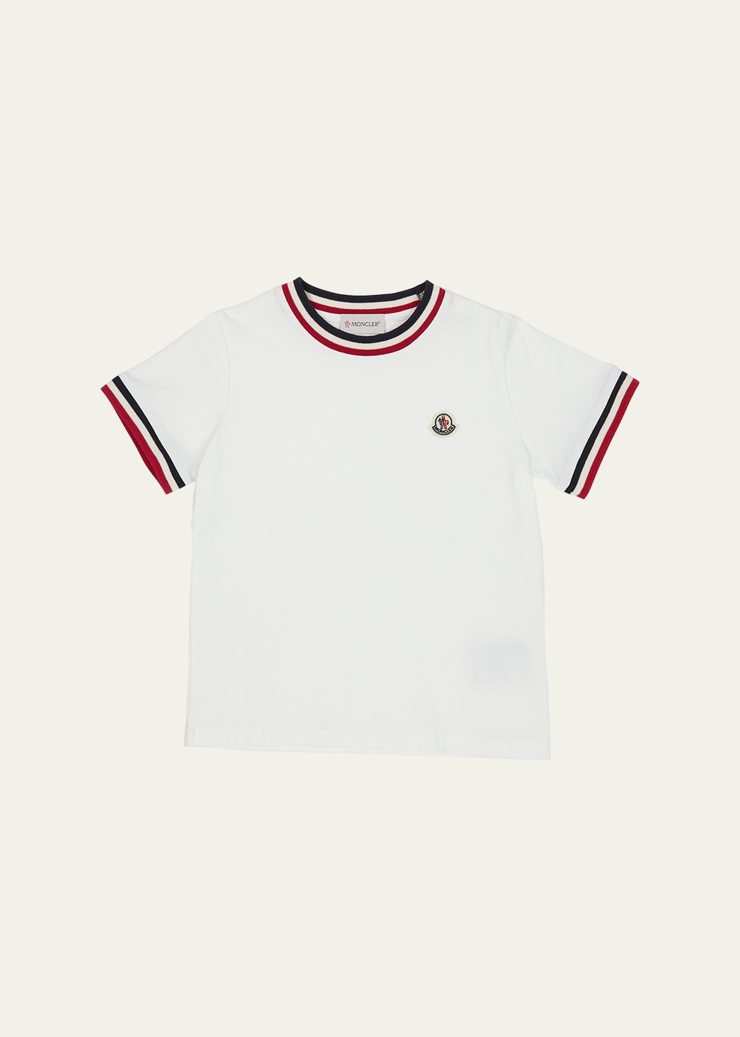 Moncler Boy's Logo Patch Striped Trim T-Shirt, Size 8-14