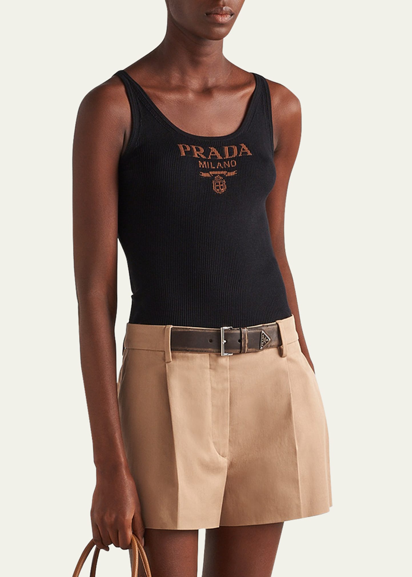 PRADA MILANO 半袖 リブニット ベージュ サイズ38 Prada Logo-Print Slim Knit Tank Top - Bergdorf Goodman