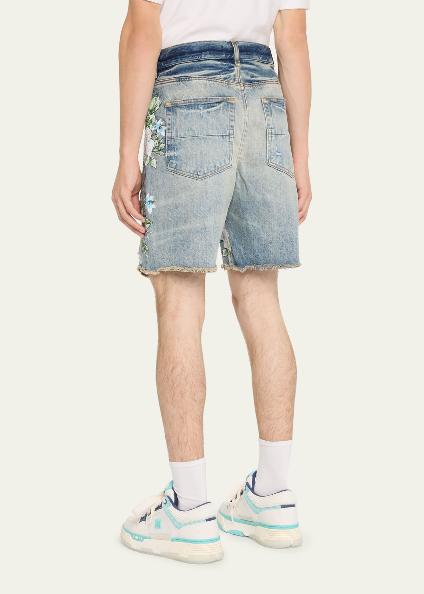 Amiri Men's Faded Embroidered Floral Denim Shorts - Bergdorf Goodman