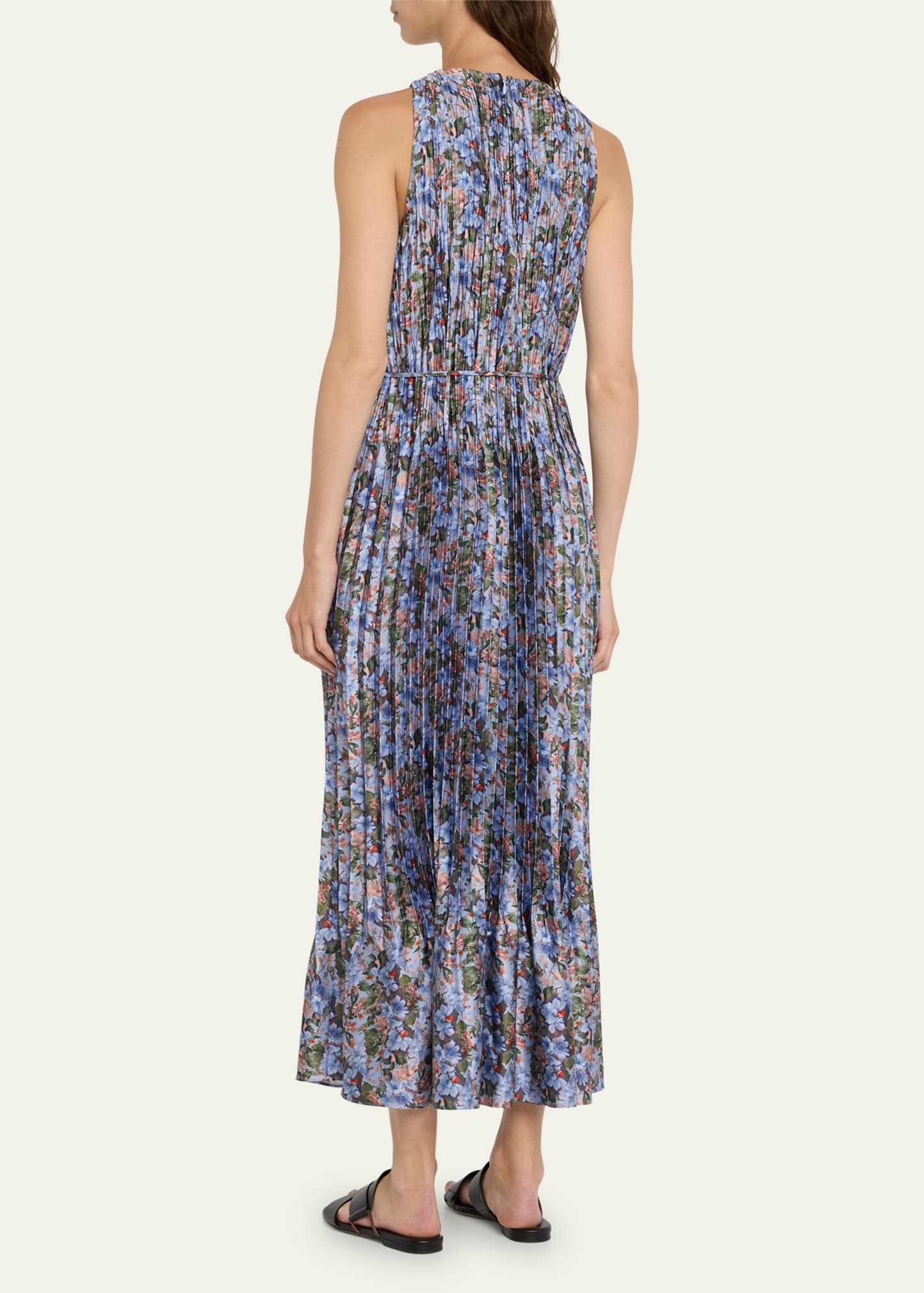 Vince Wild Primrose Pleated Pintuck Sleeveless Midi Dress