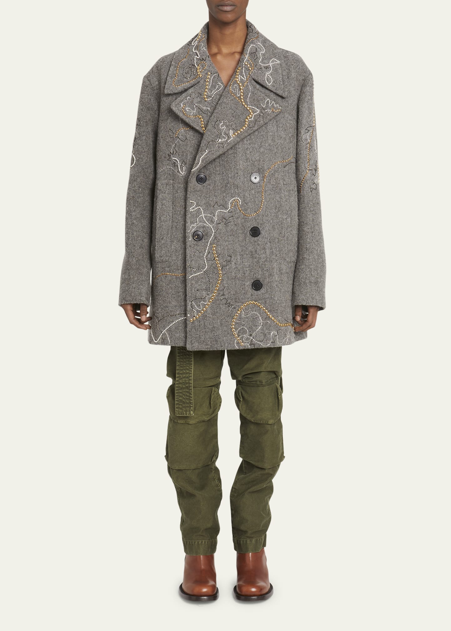 Dries Van Noten Men's Raven Embellished Peacoat - Bergdorf Goodman