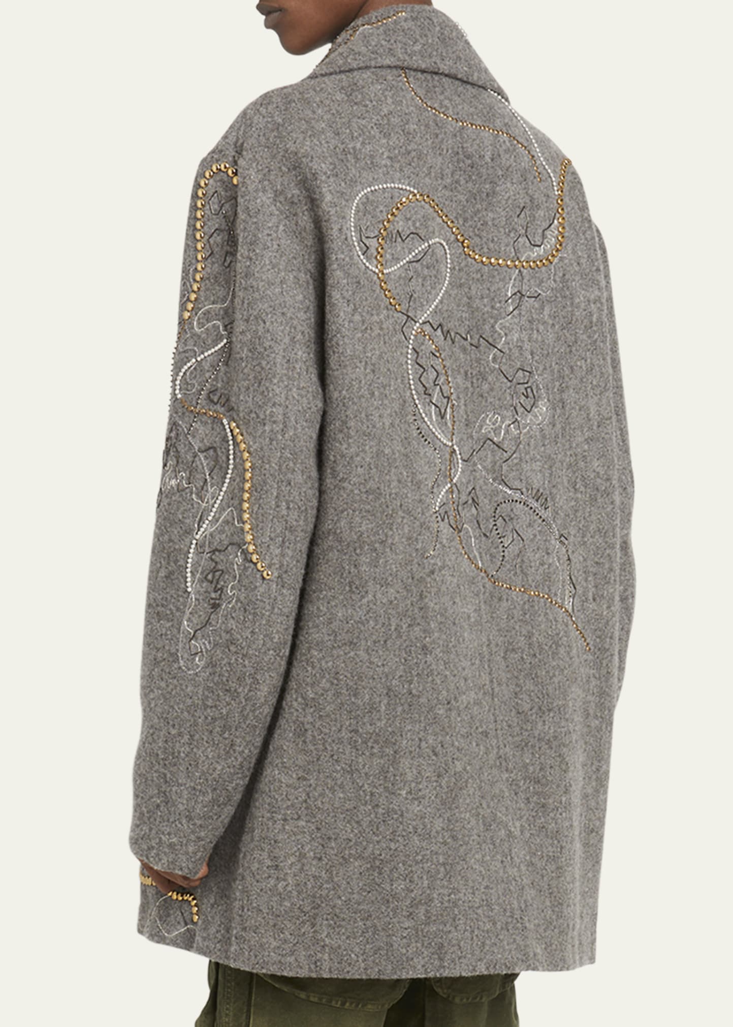 Dries Van Noten Men's Raven Embellished Peacoat - Bergdorf Goodman