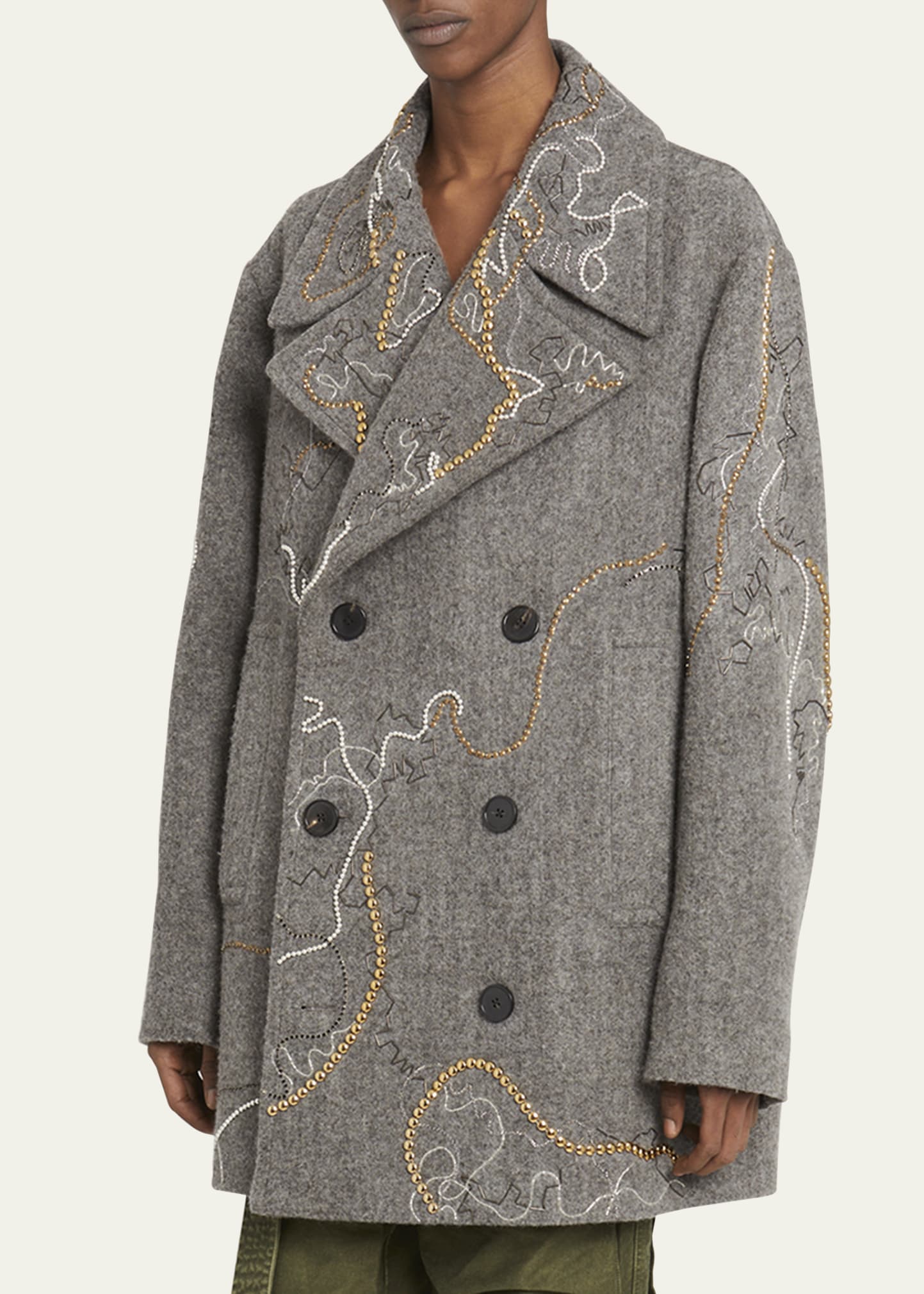 Dries Van Noten Men's Raven Embellished Peacoat - Bergdorf Goodman