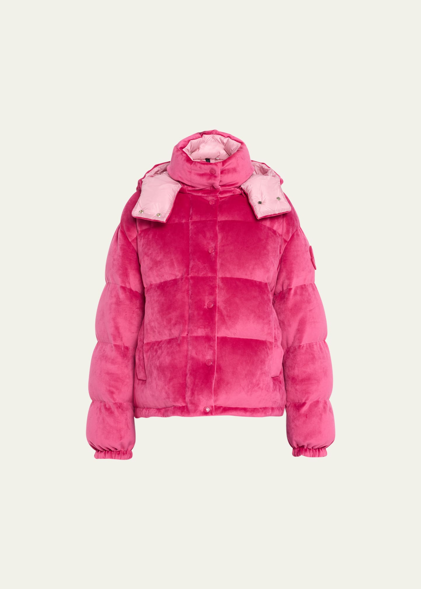 Pink velour puffer on sale jacket