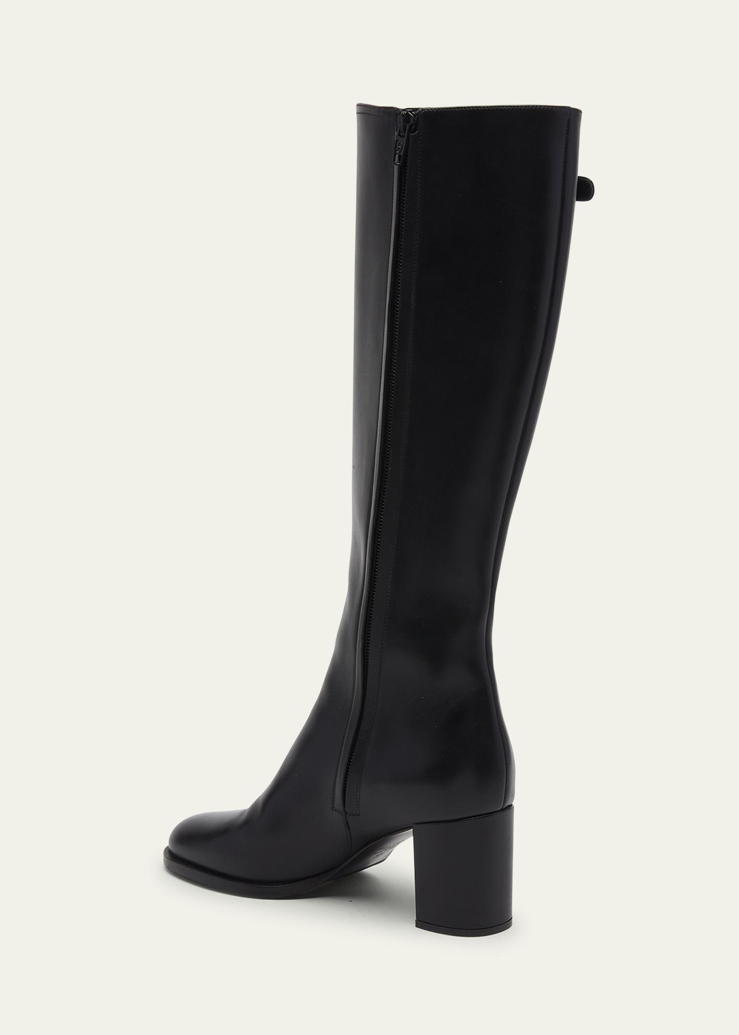 Valentino Garavani Leather Knee High Boots with V Logo - Bergdorf