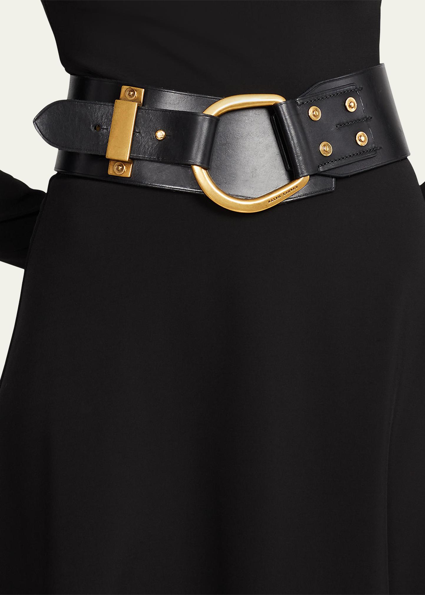 Polo Ralph Lauren Belt Womens Medium Black Leather Wide Round Circle Gold Buckle POLO Belt Ralph Lauren Women main image 3