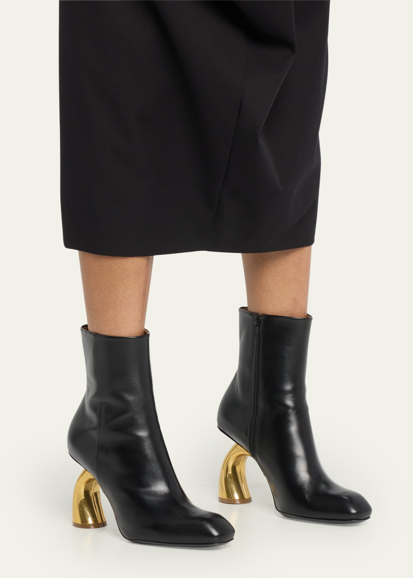 Dries Van Noten Leather Metallic Heel Ankle Booties