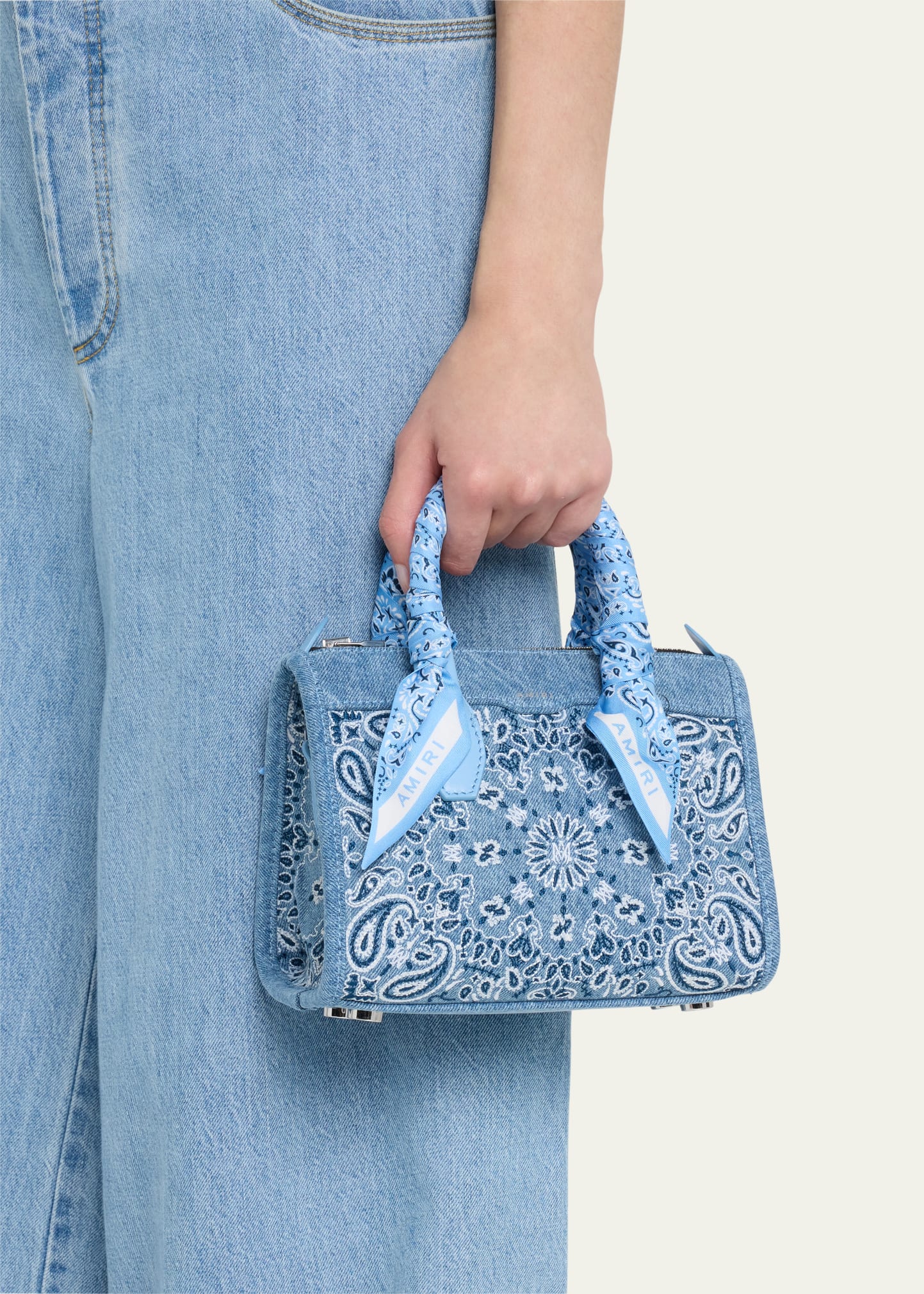 Amiri Triangle Micro Bandana Denim Top Handle Bag - Bergdorf Goodman