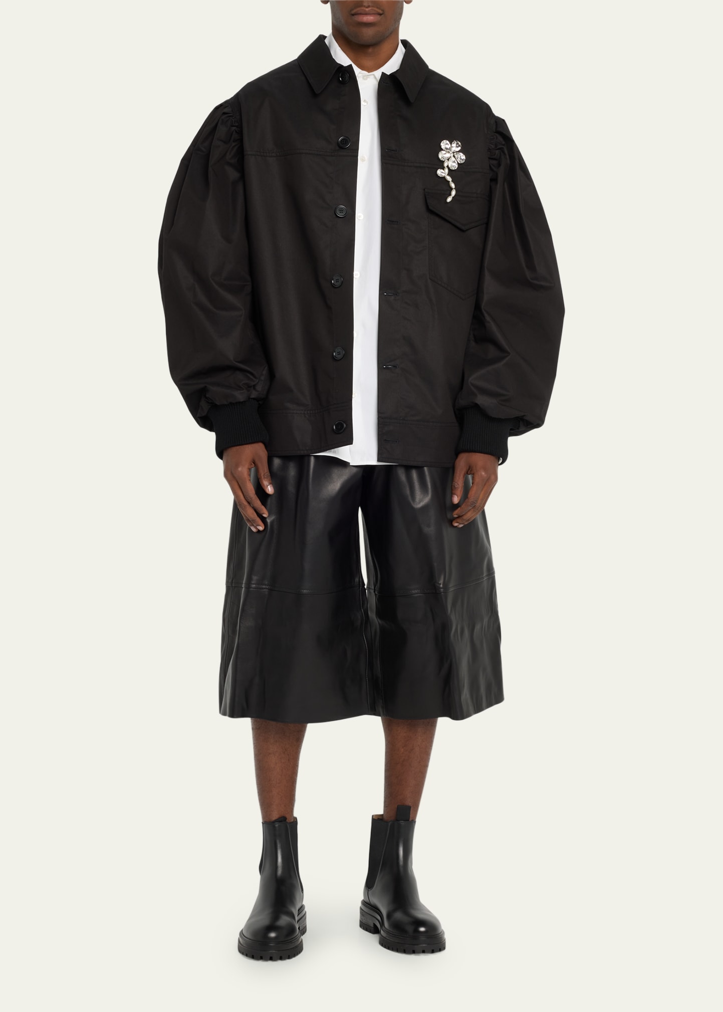 Simone Rocha Men's Puff-Sleeve Embellished Workwear Jacket