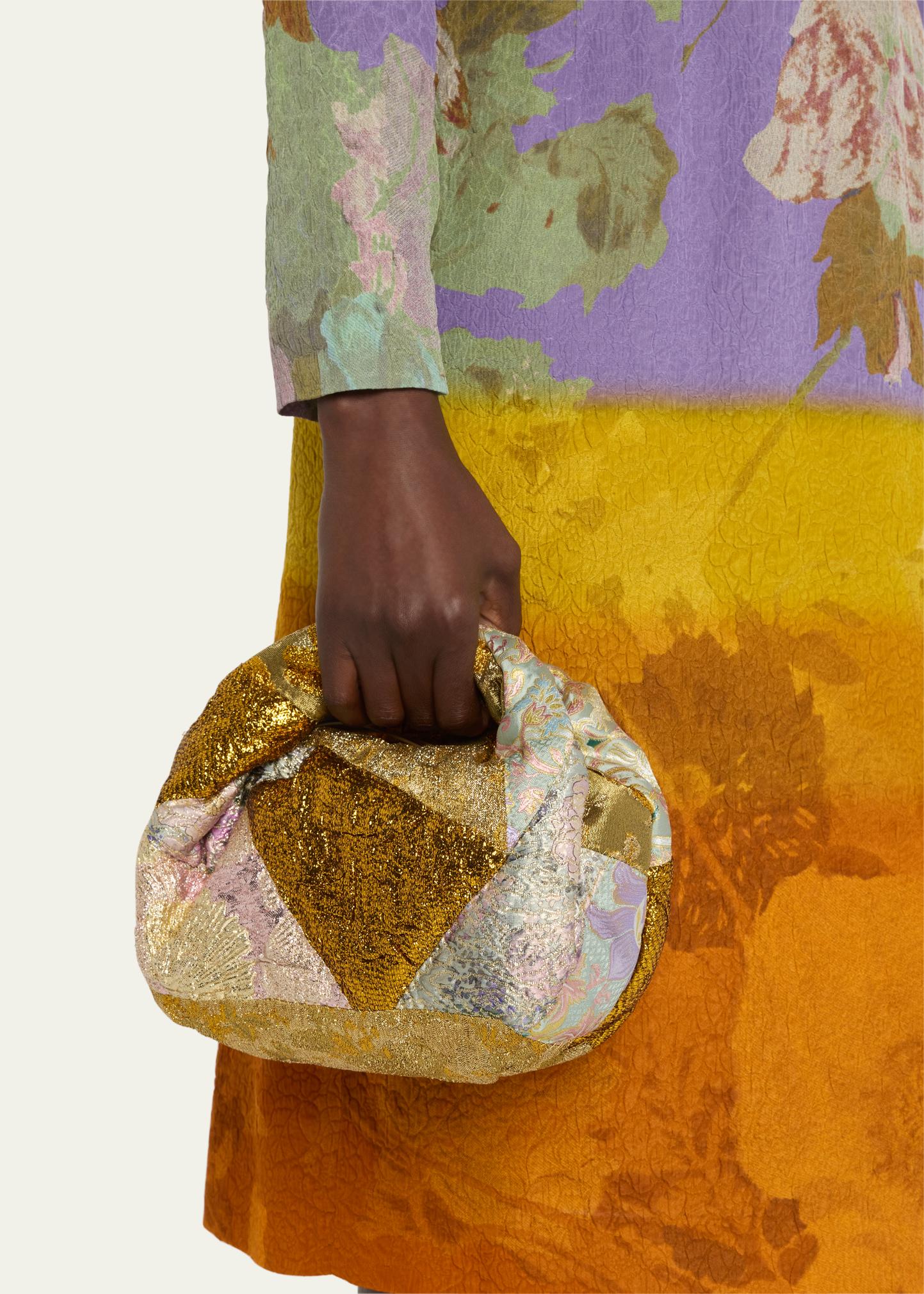 Dries Van Noten Twisted Small Patchwork Jacquard Top-Handle Bag