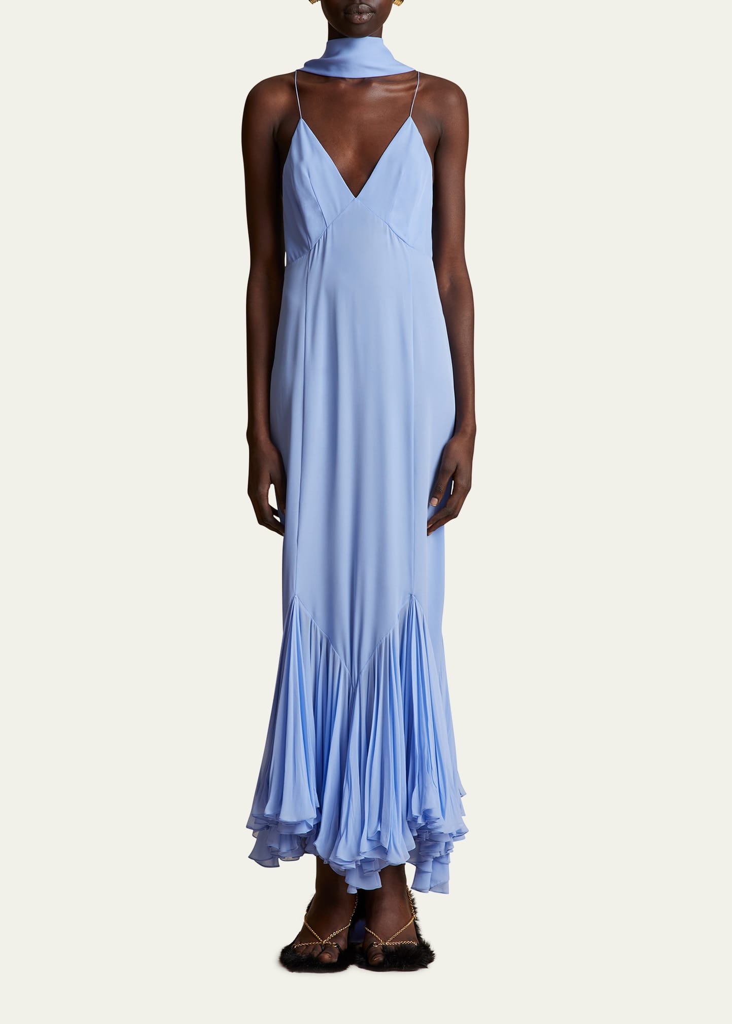 Khaite Candita Slip Dress with Pleated Flounce Hem - Bergdorf Goodman
