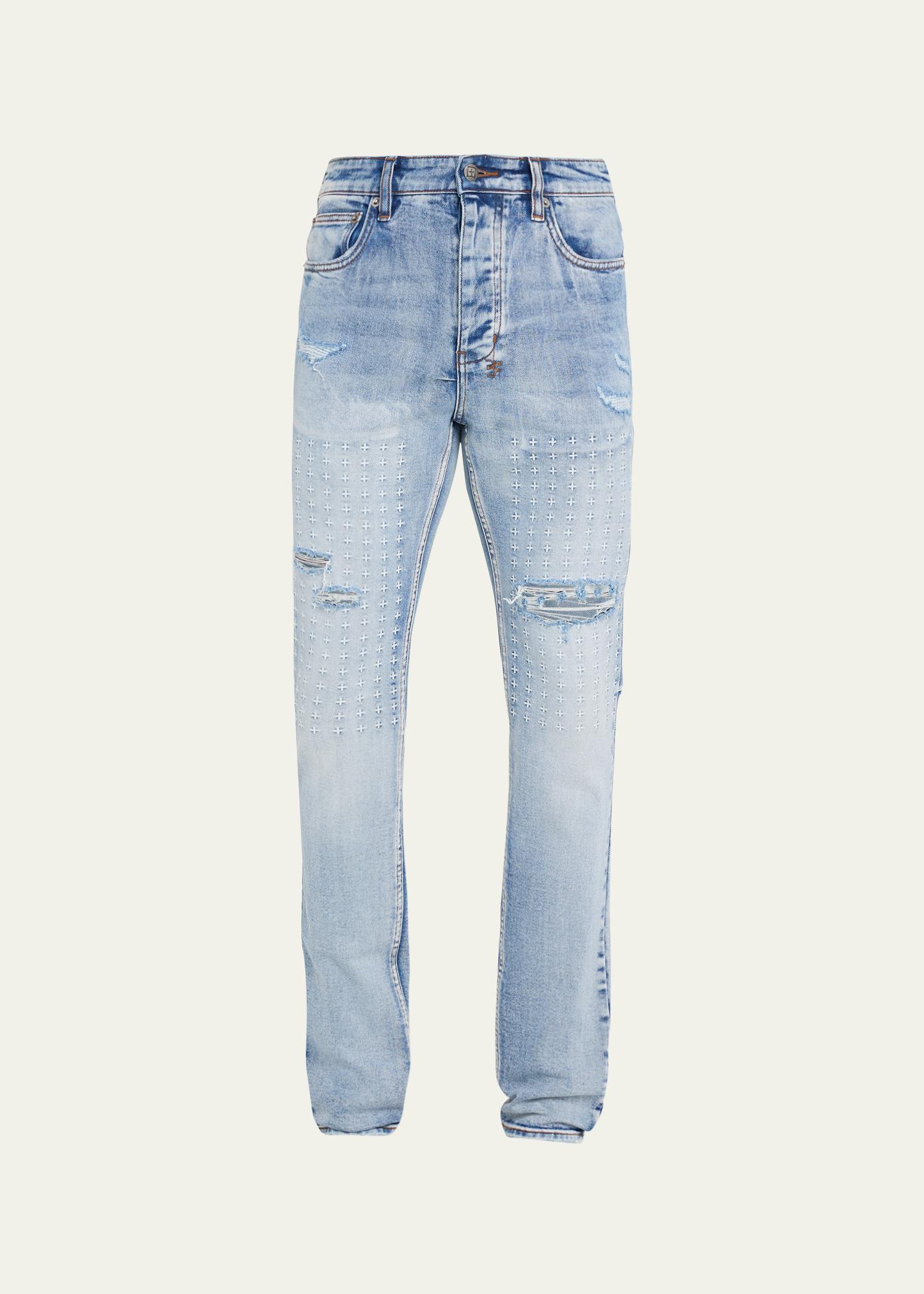 Ksubi Men's Cross Embroidered Trashed Chitch Jeans - Bergdorf Goodman