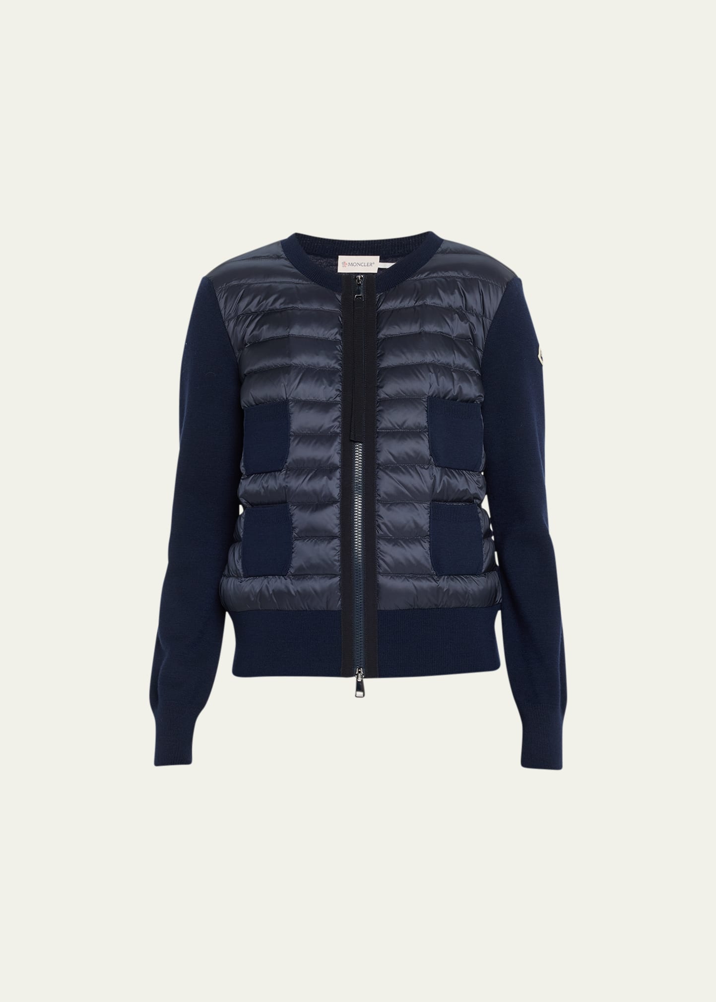 Moncler Zip-Up Wool Cardigan with Puffer Front