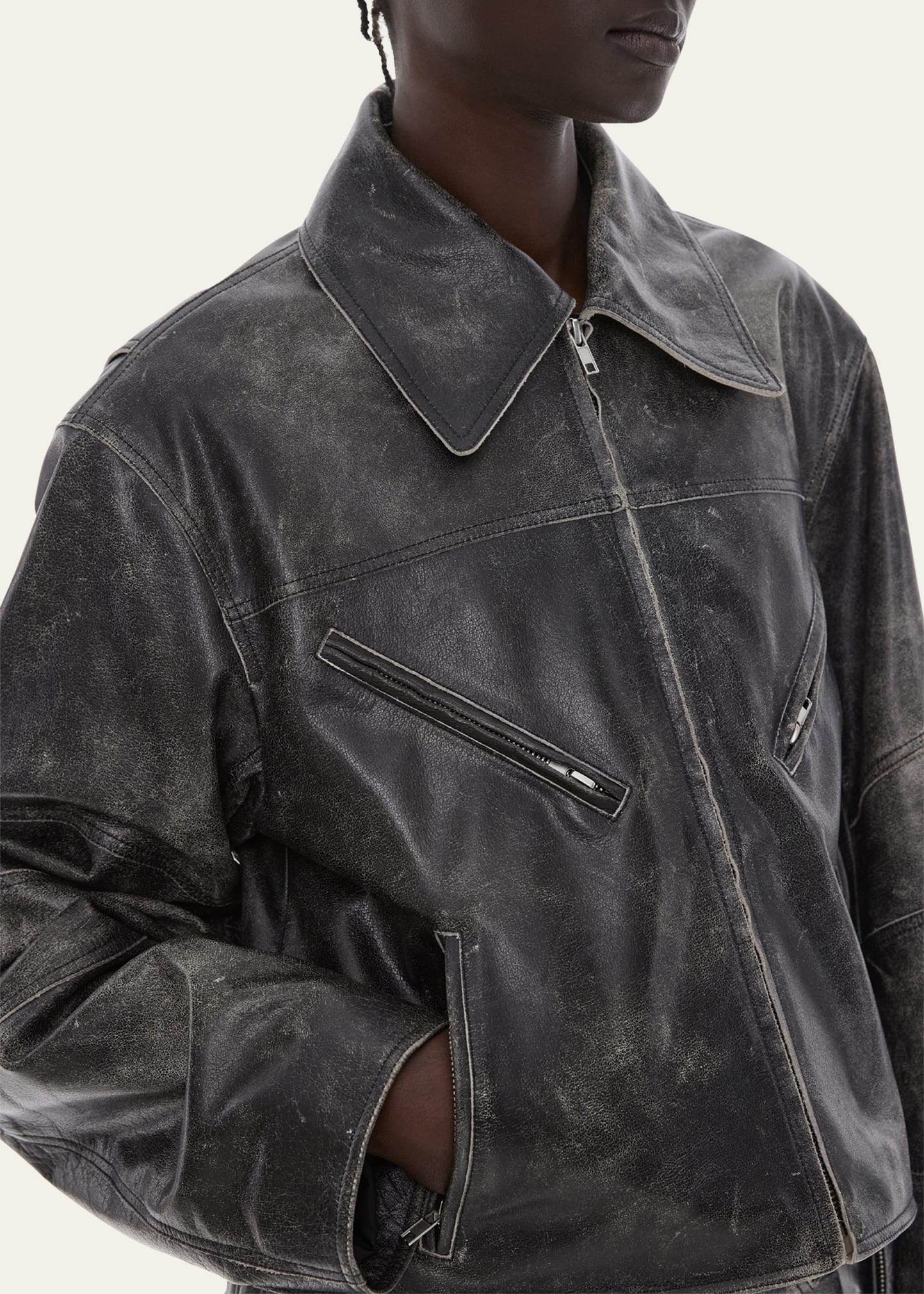 Helmut Lang Distressed Leather Biker Jacket - Bergdorf Goodman