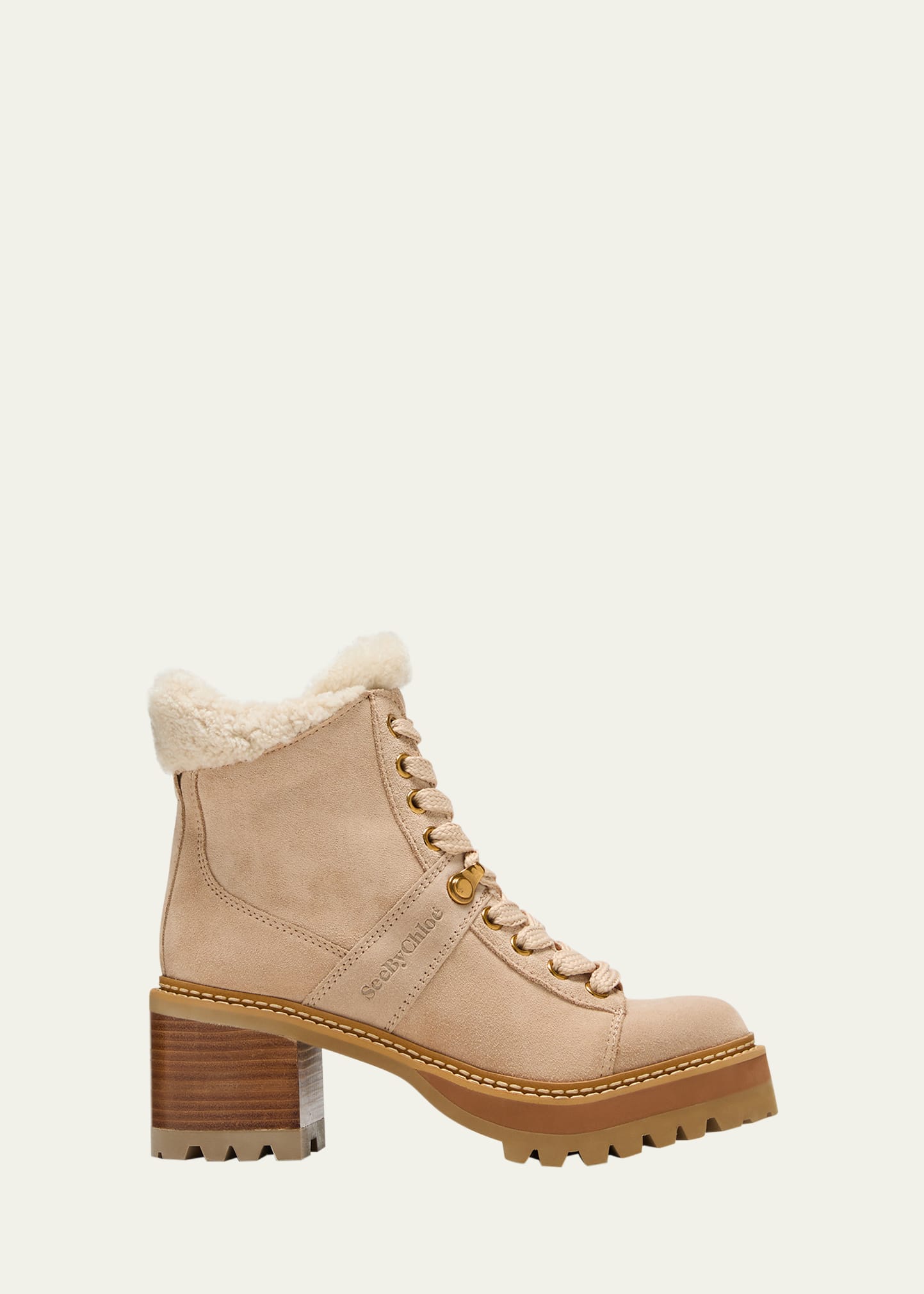 See by Chloe Maeliss Suede Shearling Lace-Up Booties