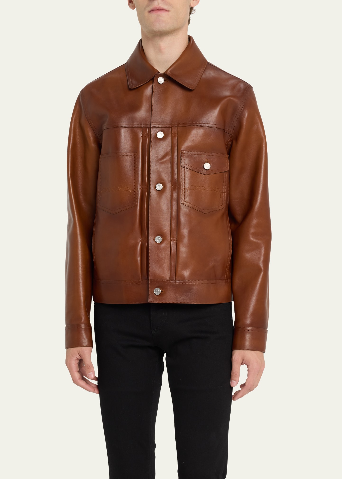 Berluti Men's Leather Trucker Jacket - Bergdorf Goodman