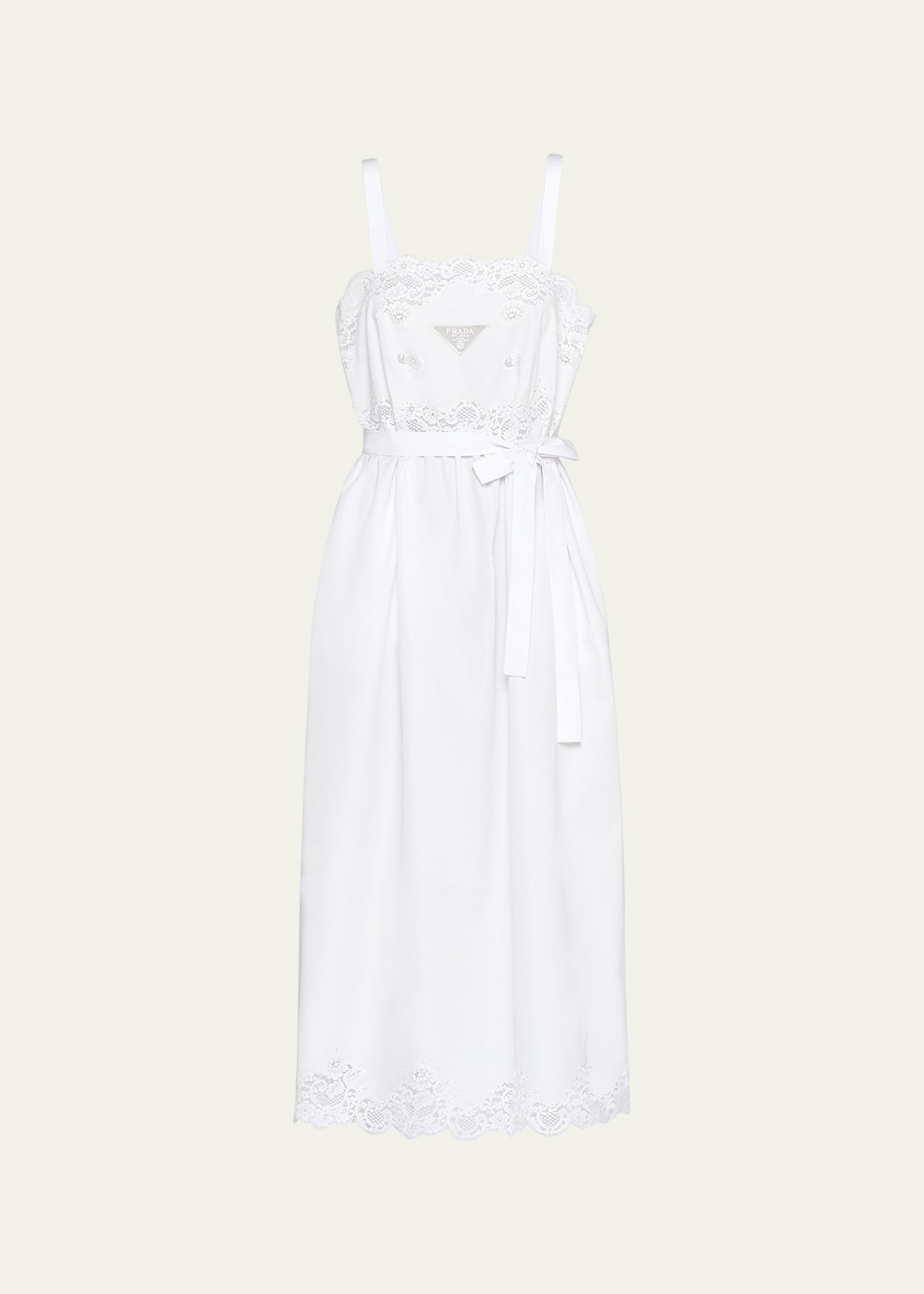 Prada Lace Poplin Self-Tie Midi Dress - Bergdorf Goodman