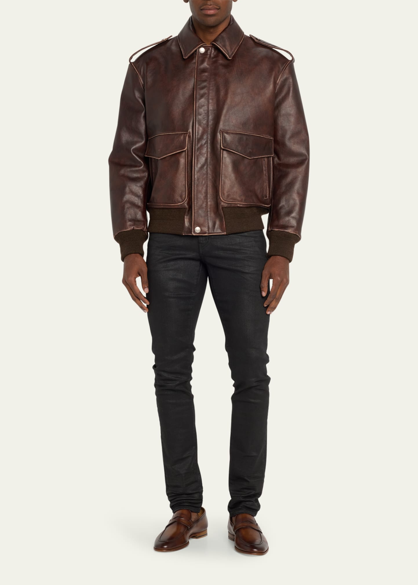 Bally Men's Antique Leather Bomber Jacket - Big Apple Buddy