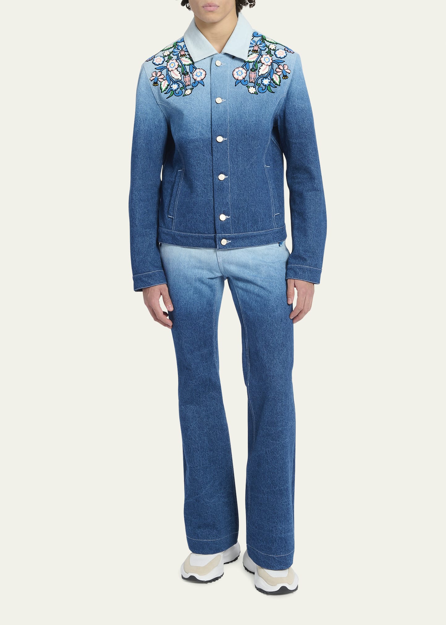 CASABLANCA Men's Gradient Floral Embroidered Denim Jacket