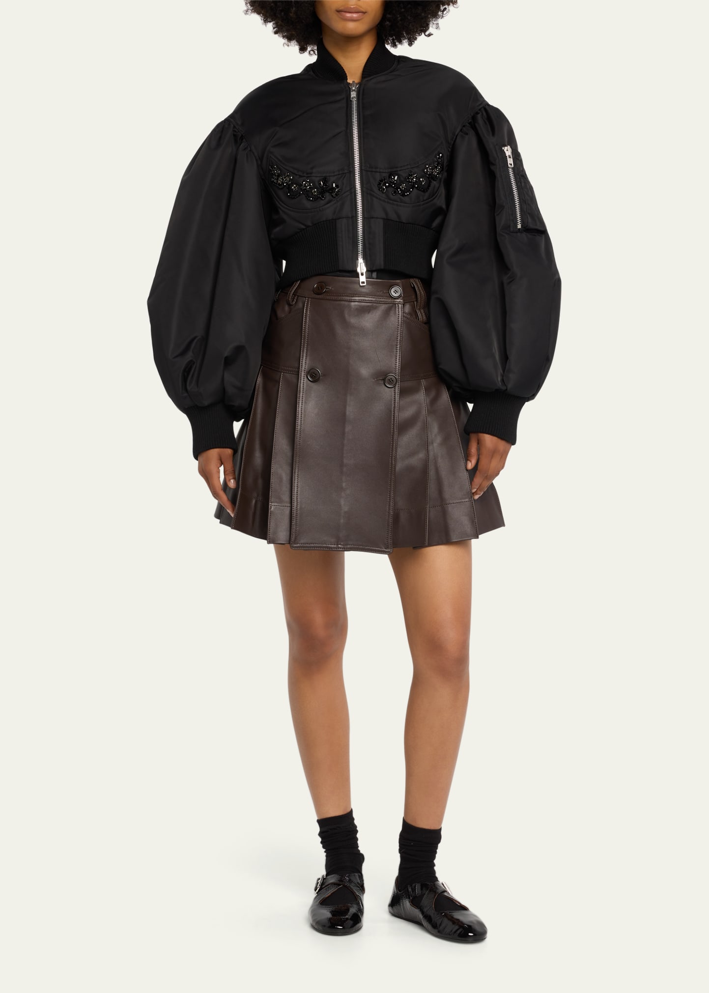Simone Rocha Embellished Cropped Zip-Front Bomber Jacket