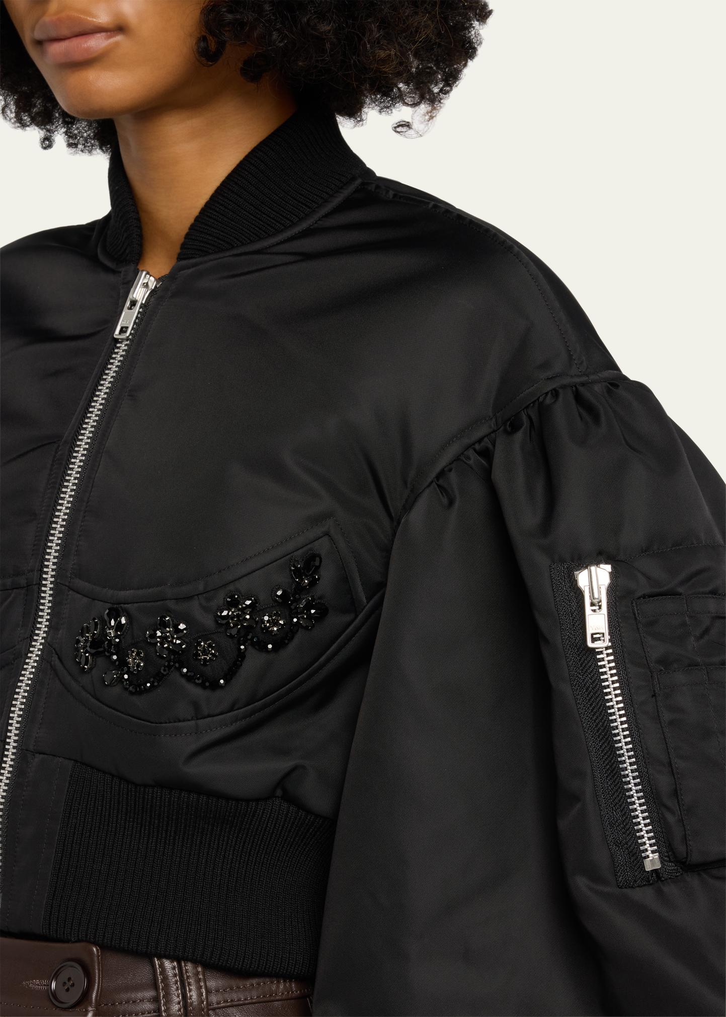 Simone Rocha Embellished Cropped Zip-Front Bomber Jacket 