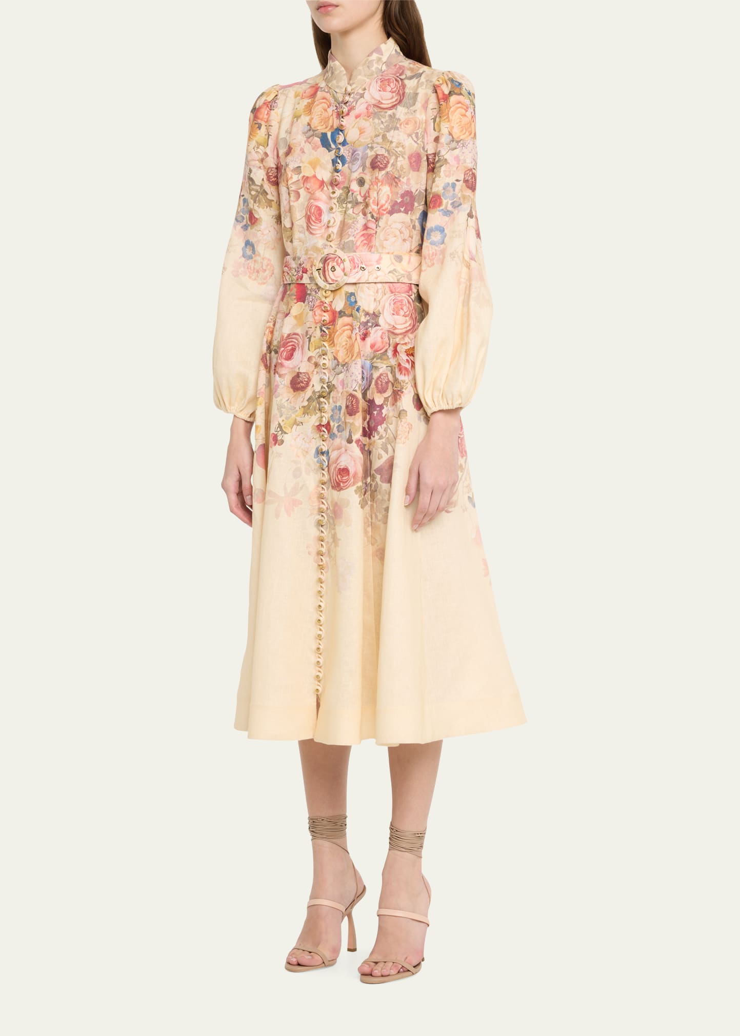 zimmermann belted floral print linen midi dress Zimmermann - Halliday Belted Floral-print Linen Midi Shirt Dress - Cream