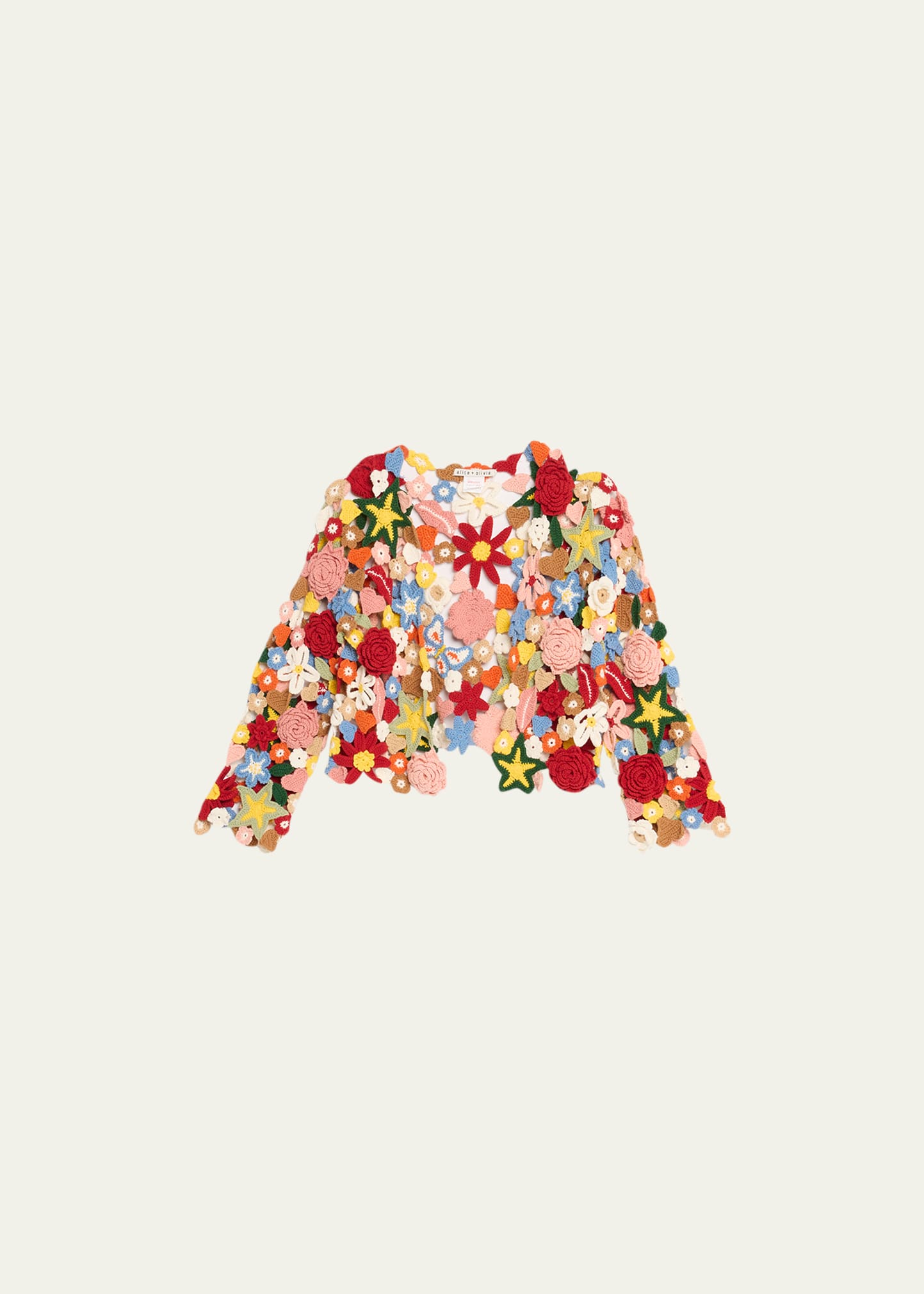 Shop Alice + Olivia Fawn Collage Crochet Cardigan