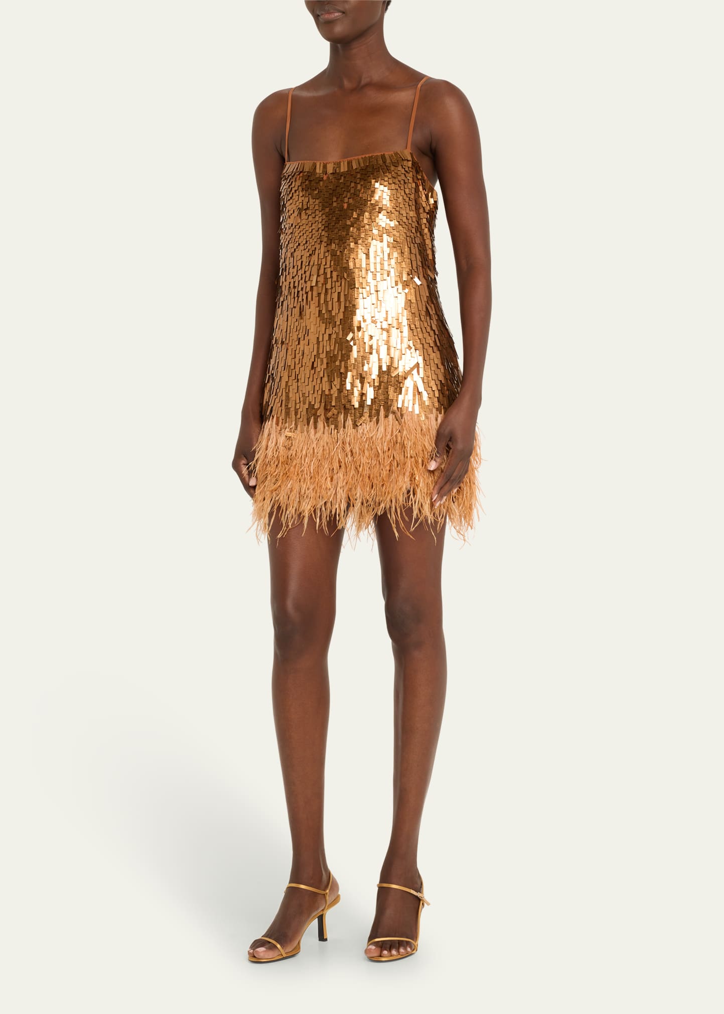 Johanna Ortiz Chemical Attraction Sequined Feather-Trim Mini Dress