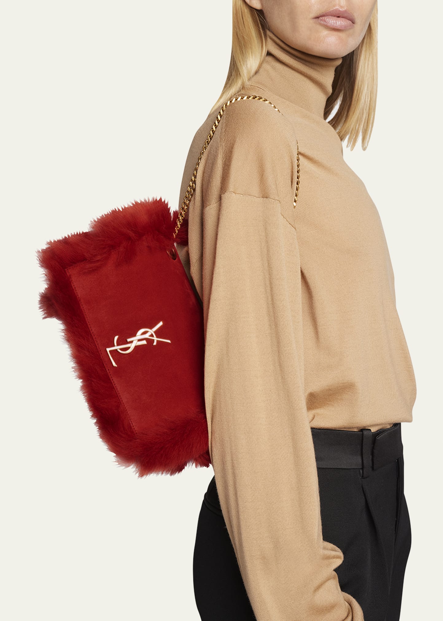 Saint Laurent Small Kate Reversible Chain Bag in Pavot Rouge