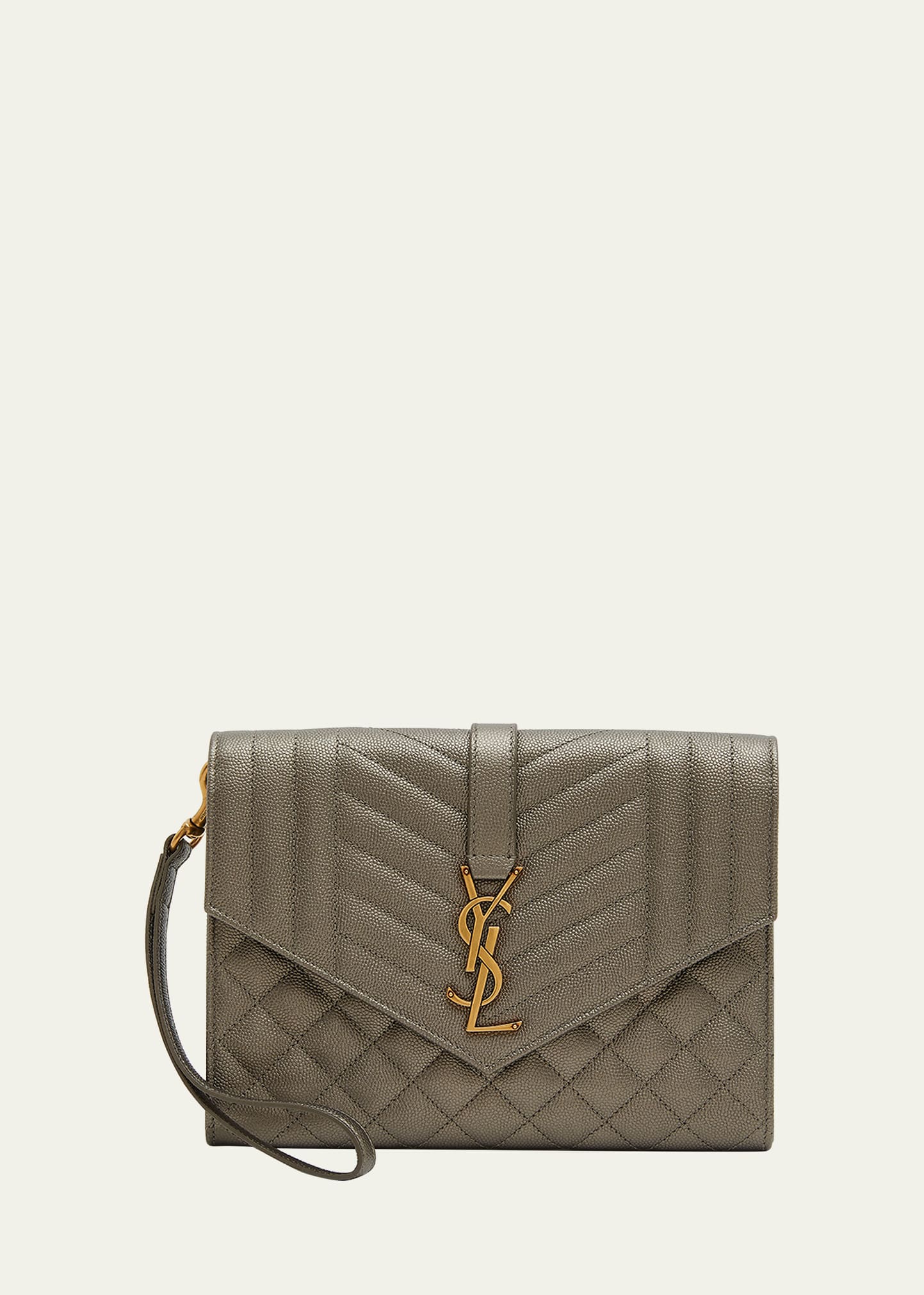 Saint Laurent Ysl Flap Quilted Leather Clutch Bag