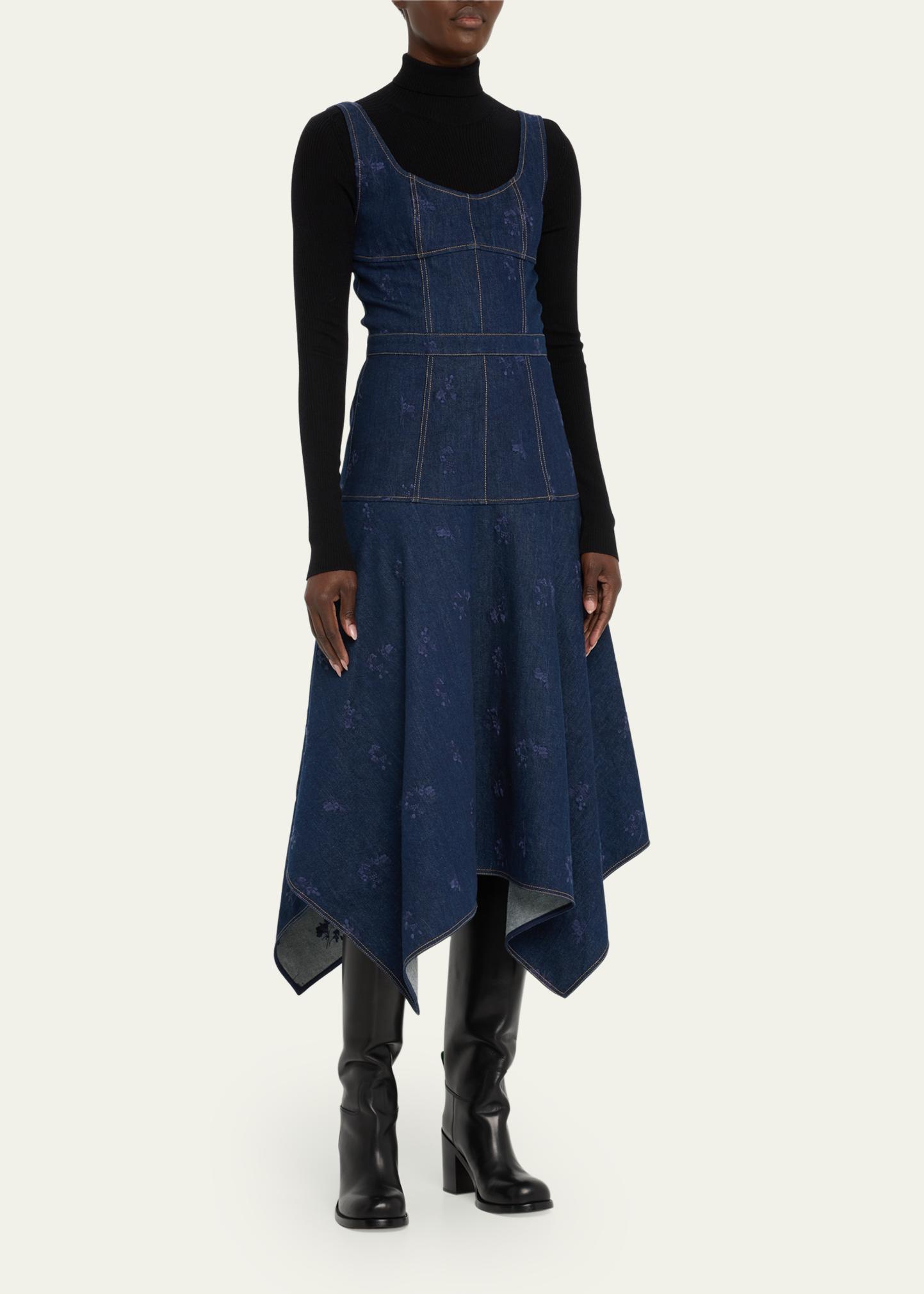 Jason Wu Sleeveless Embroidered Denim Midi Dress