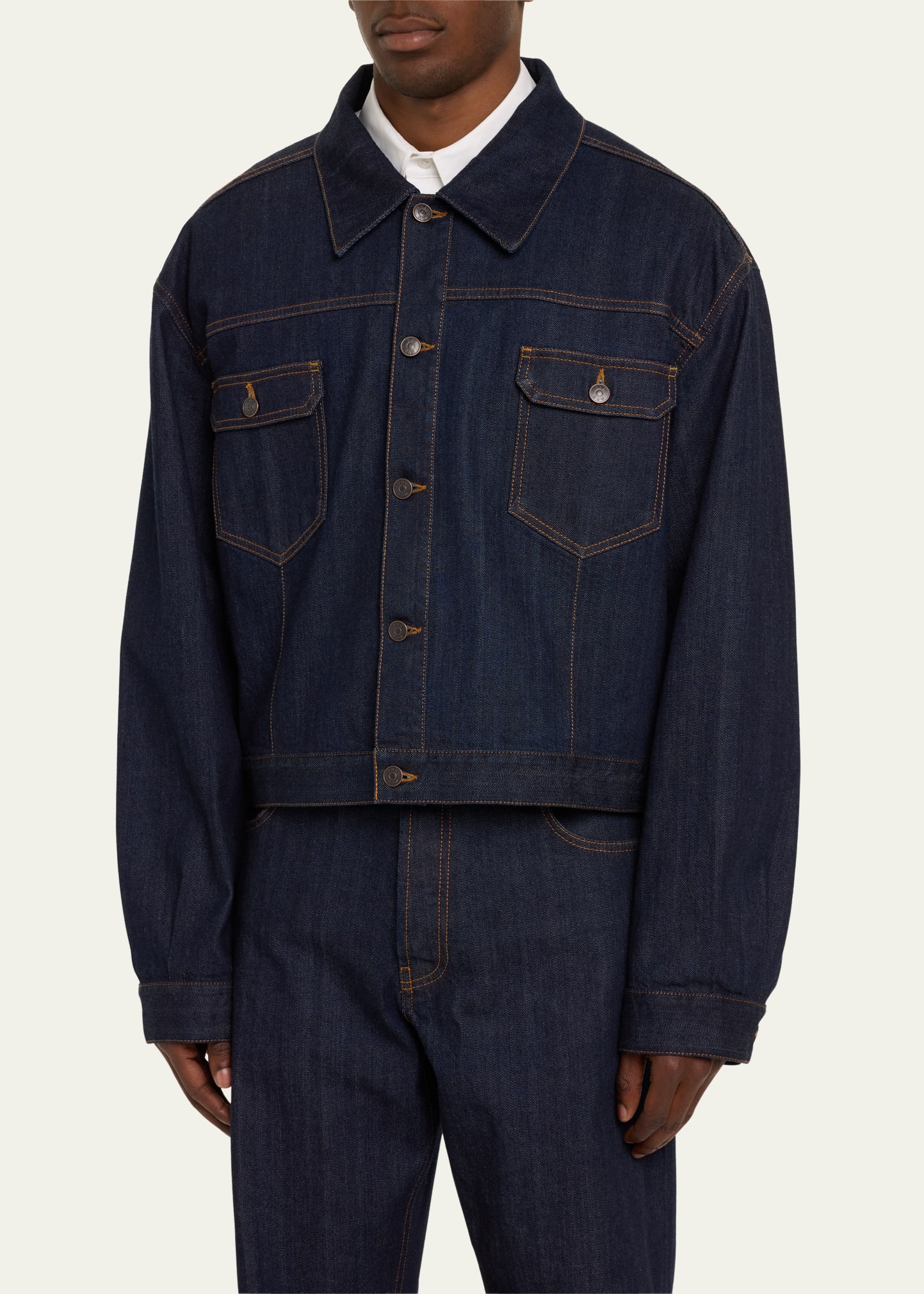 THE ROW Men's Orson Topstitched Denim Trucker Jacket - Bergdorf