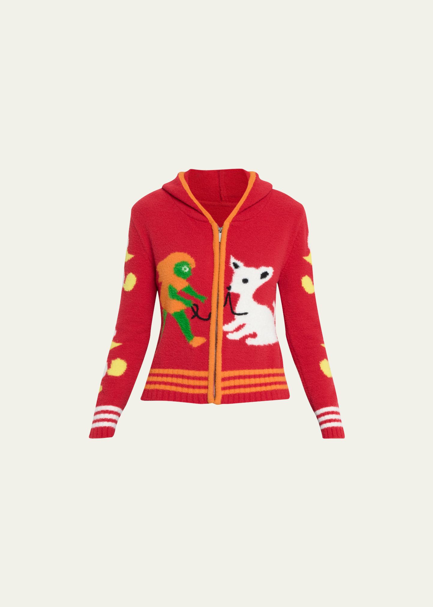 Chopova Lowena Walking The Dog Intarsia Zip Hooded Cardigan