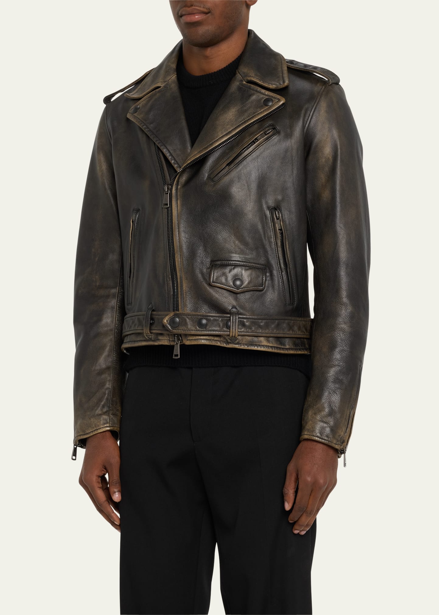 Ralph Lauren Purple Label Men's Burnished Leather Moto Jacket