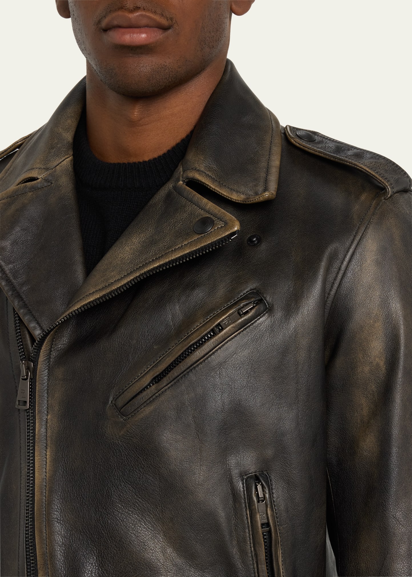 Ralph Lauren Purple Label Men's Burnished Leather Moto Jacket