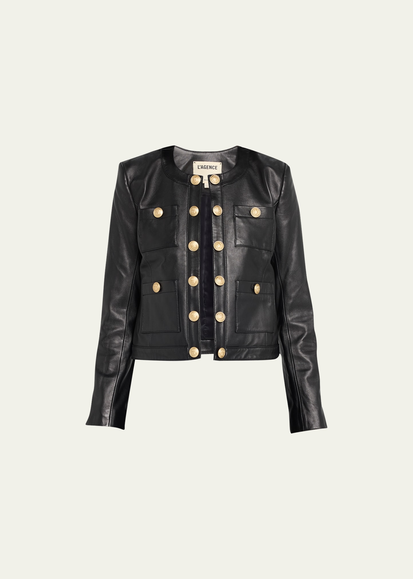 L'Agence Jayde Collarless Leather Jacket - Bergdorf Goodman