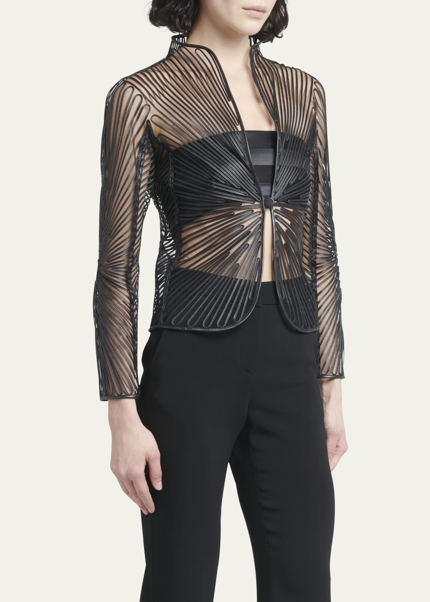 美品★GIORGIO ARMANI★総刺繍★裏地付★ロング★シャツ★ジャケット Giorgio Armani Soutache Single-Breasted Leather-Embroidered Jacket
