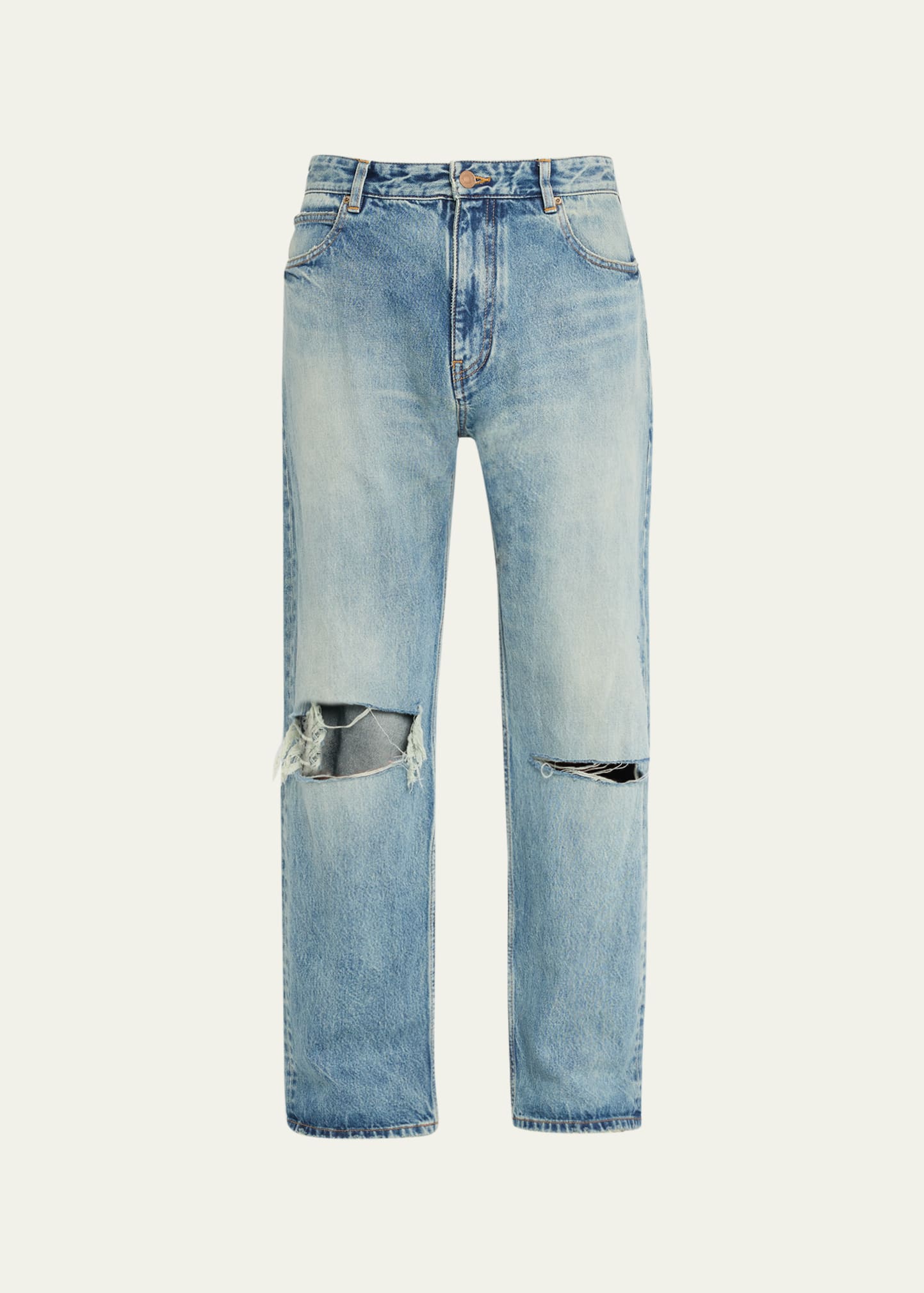 【送料&関税込】Balenciaga Five Pocket Jeans With Ripped Hem Balenciaga Five Pocket Jeans With Ripped Hem in White | Lyst